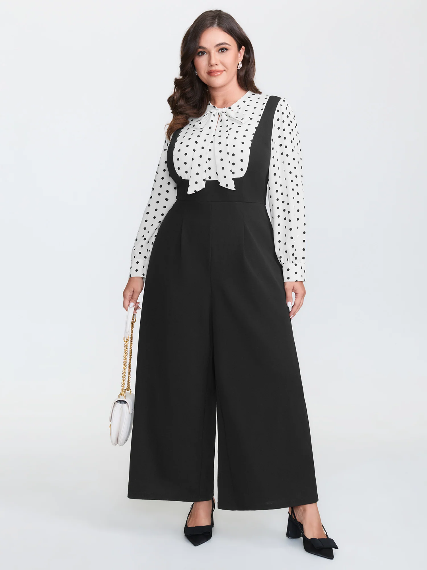 2-In-1 Polka Dot Neck-Tie Jumpsuit