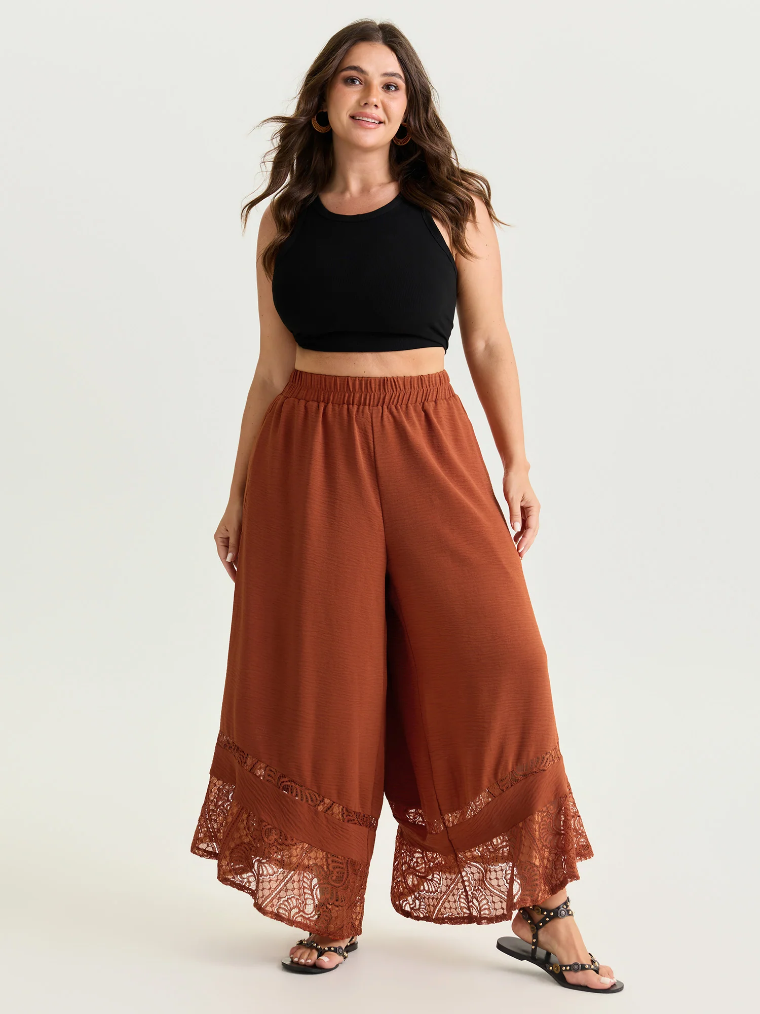 Asymmetrical Lace Hem Pockets Pants