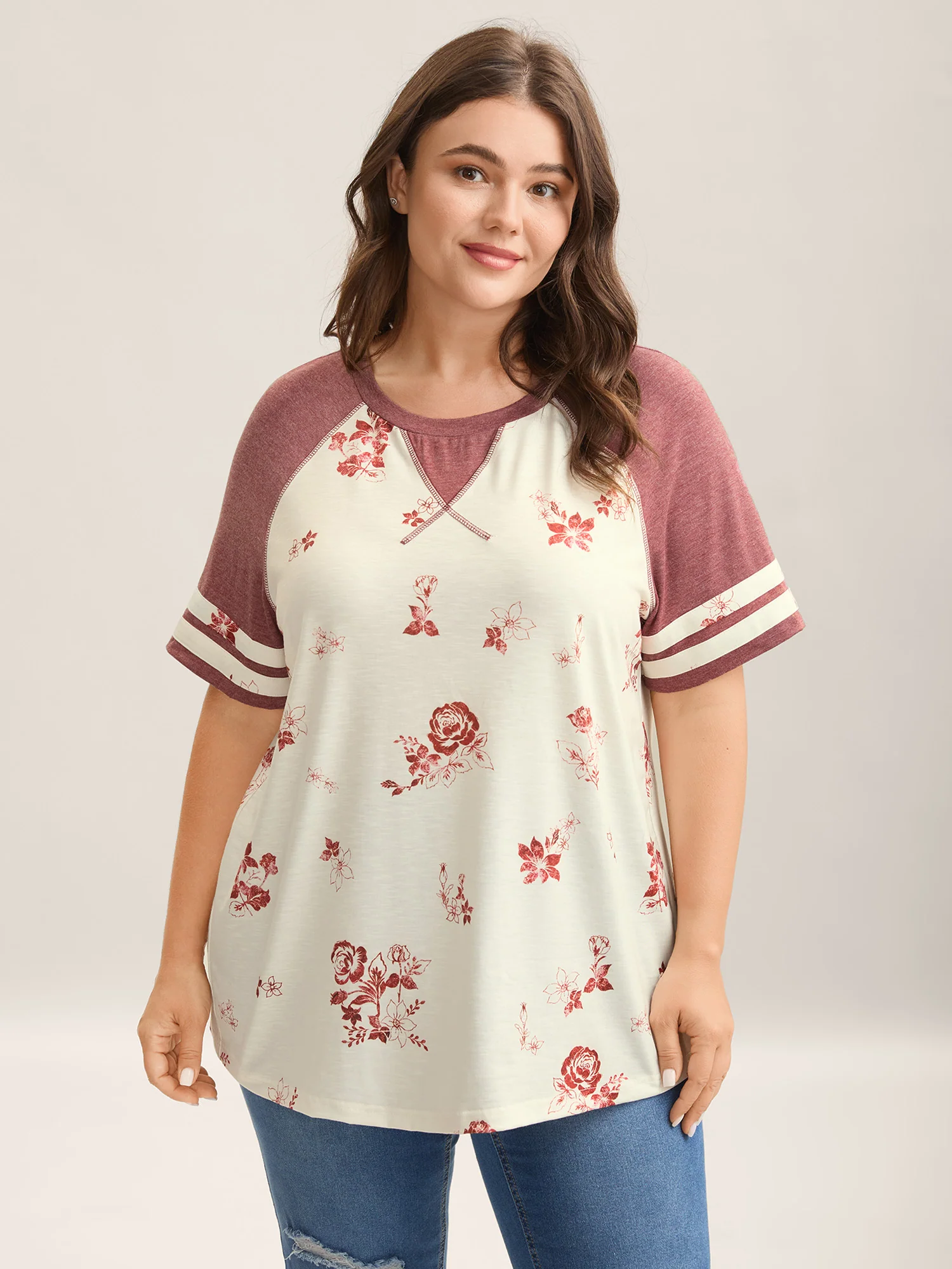 Bamboo Stretchy Color Contrast Printed T-Shirt