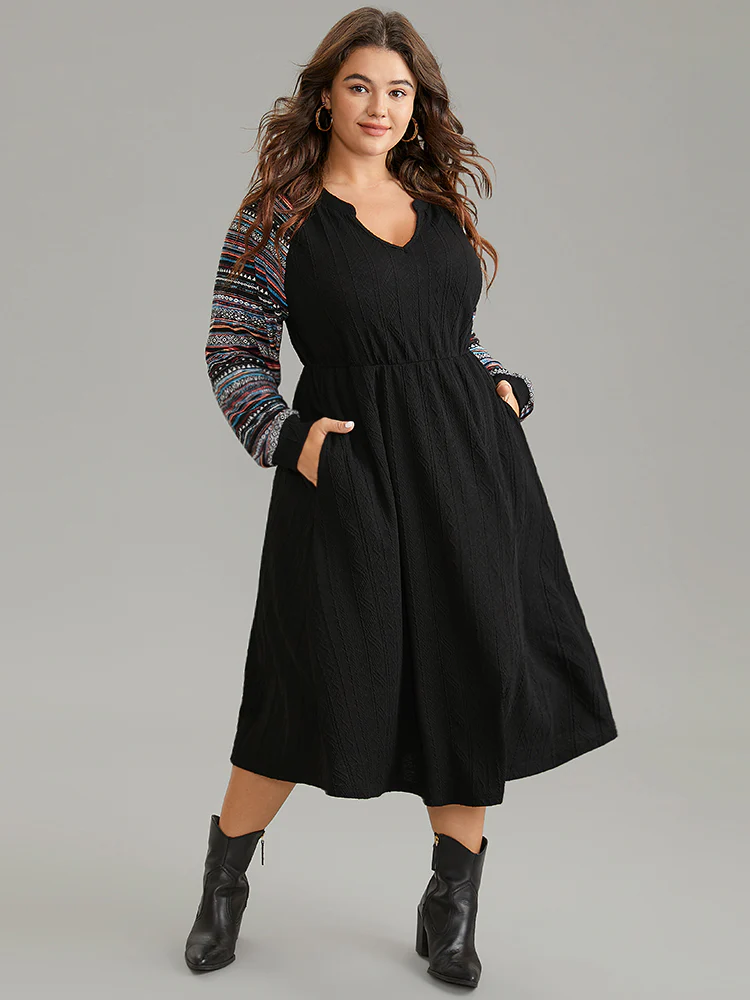 Bandana Patchwork Elastic Waist Notched Dress