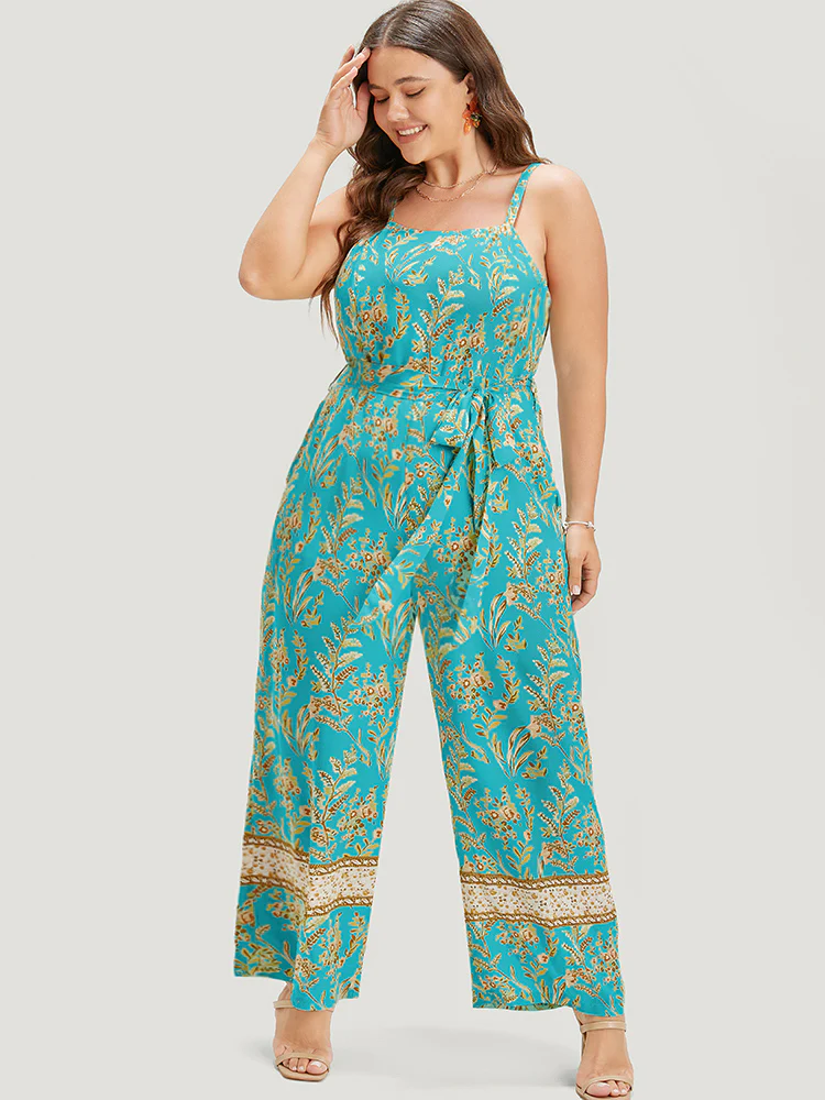 Bandana Print Belt Pocket Spaghetti Strap Jumpsuit