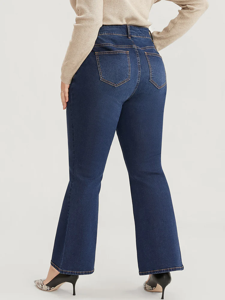 Bootcut Very Stretchy High Rise Dark Wash Split Hem Jeans - Image 5