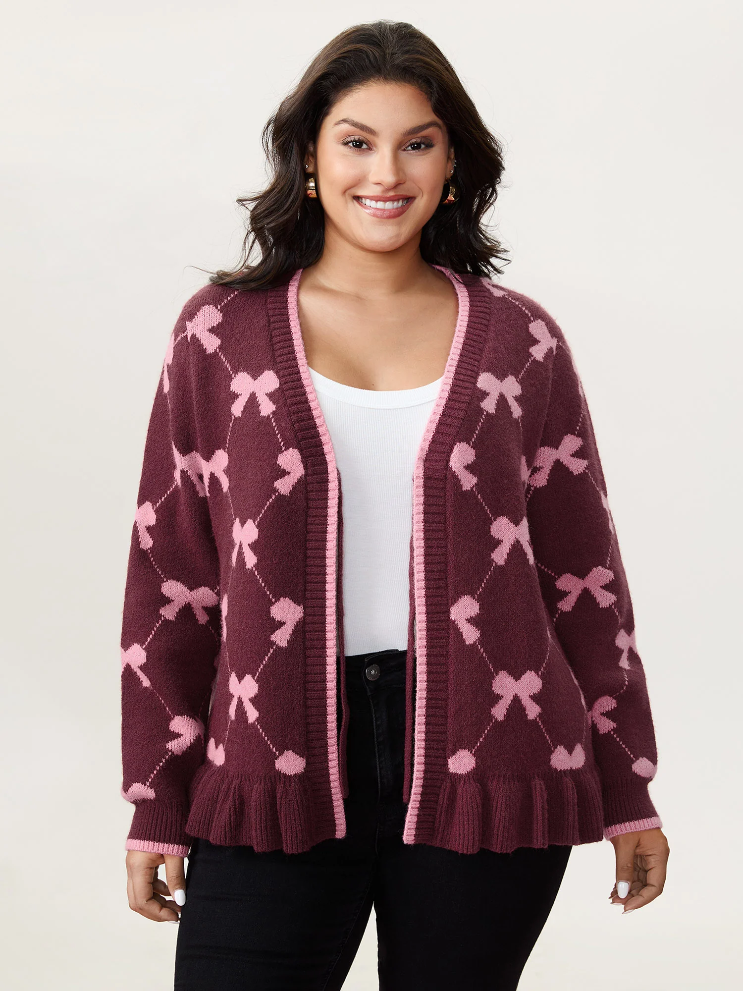 Bow Beautiful Jacquard Front-Tie Knit Cardigan