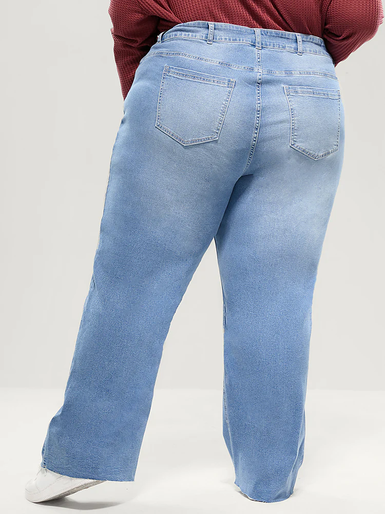 Boyfriend Wide Leg Slightly Stretchy High Rise Light Wash Jeans - Image 12