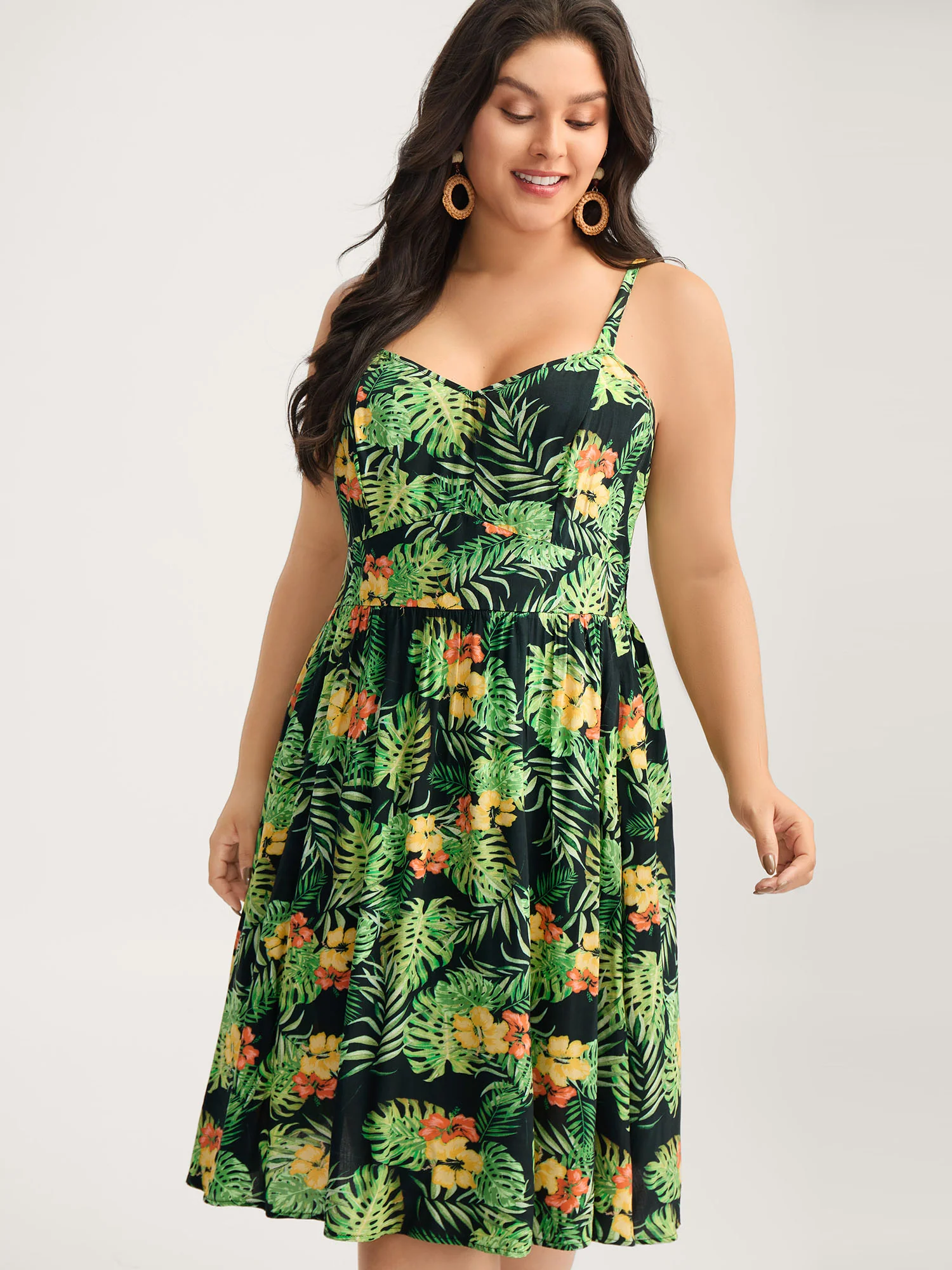 Breezy Tropics Shirred Waist Midi Dress