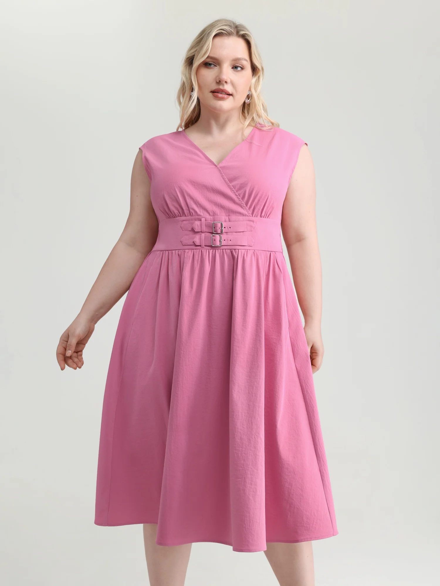 Buckle Detail Plain Midi Dress