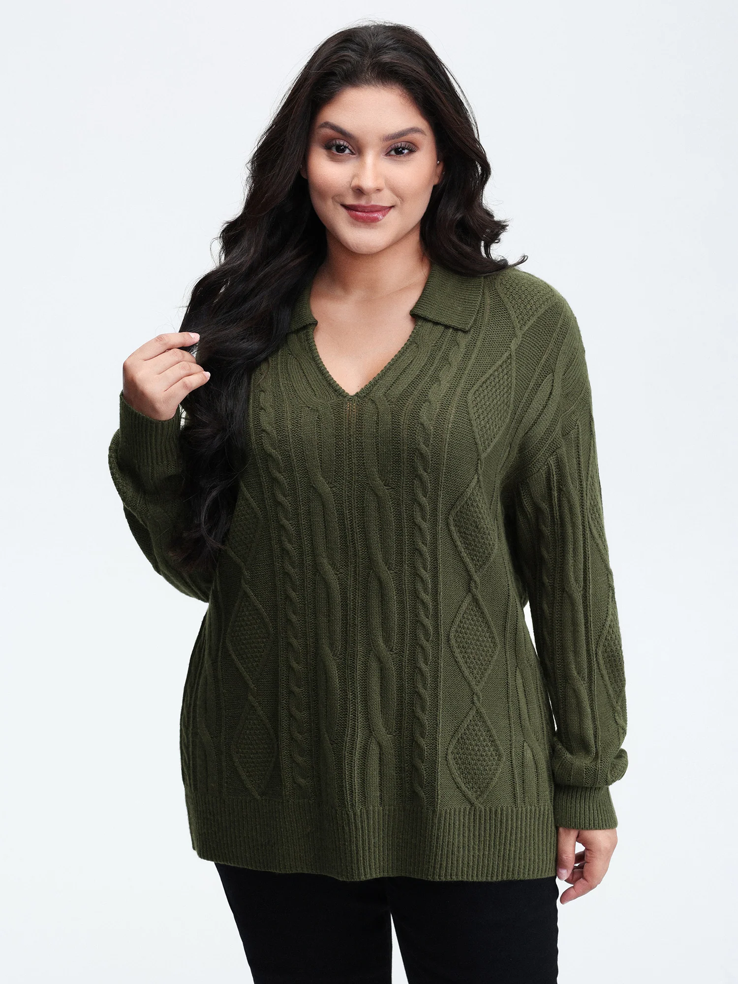 Cable Knit Polo Collar Pullover