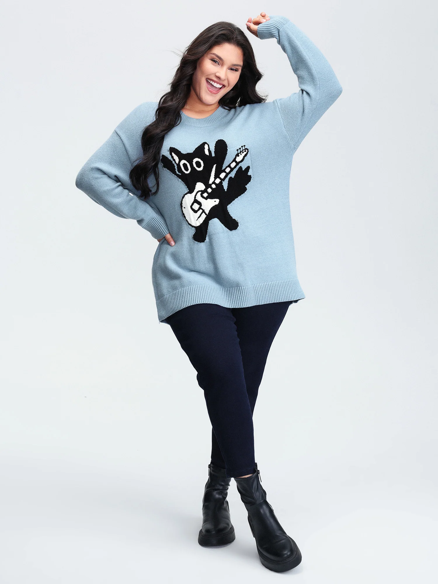 Cat Pattern Jacquard Pullover