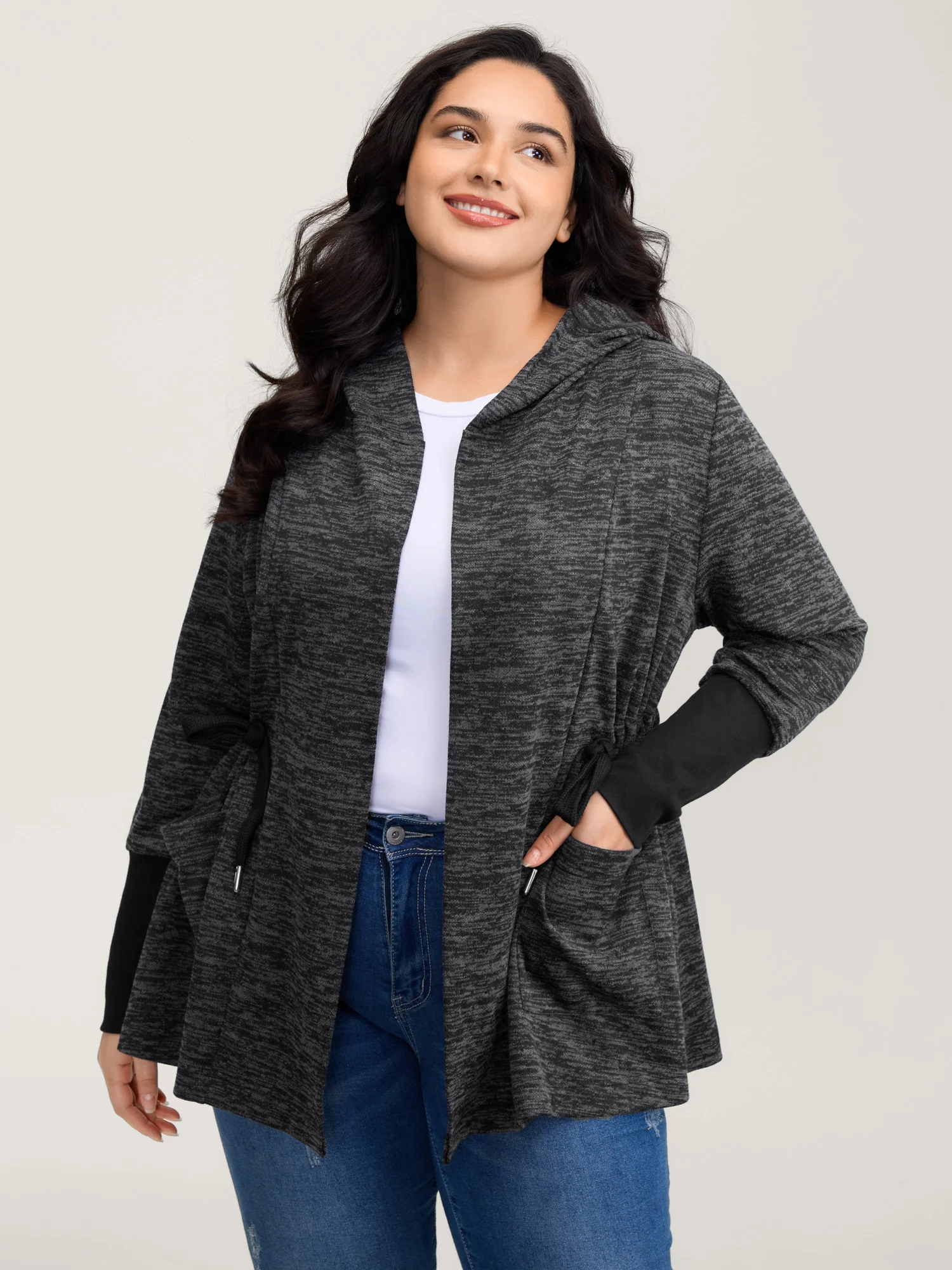Channel Drawstring Contrast Hooded Jacket