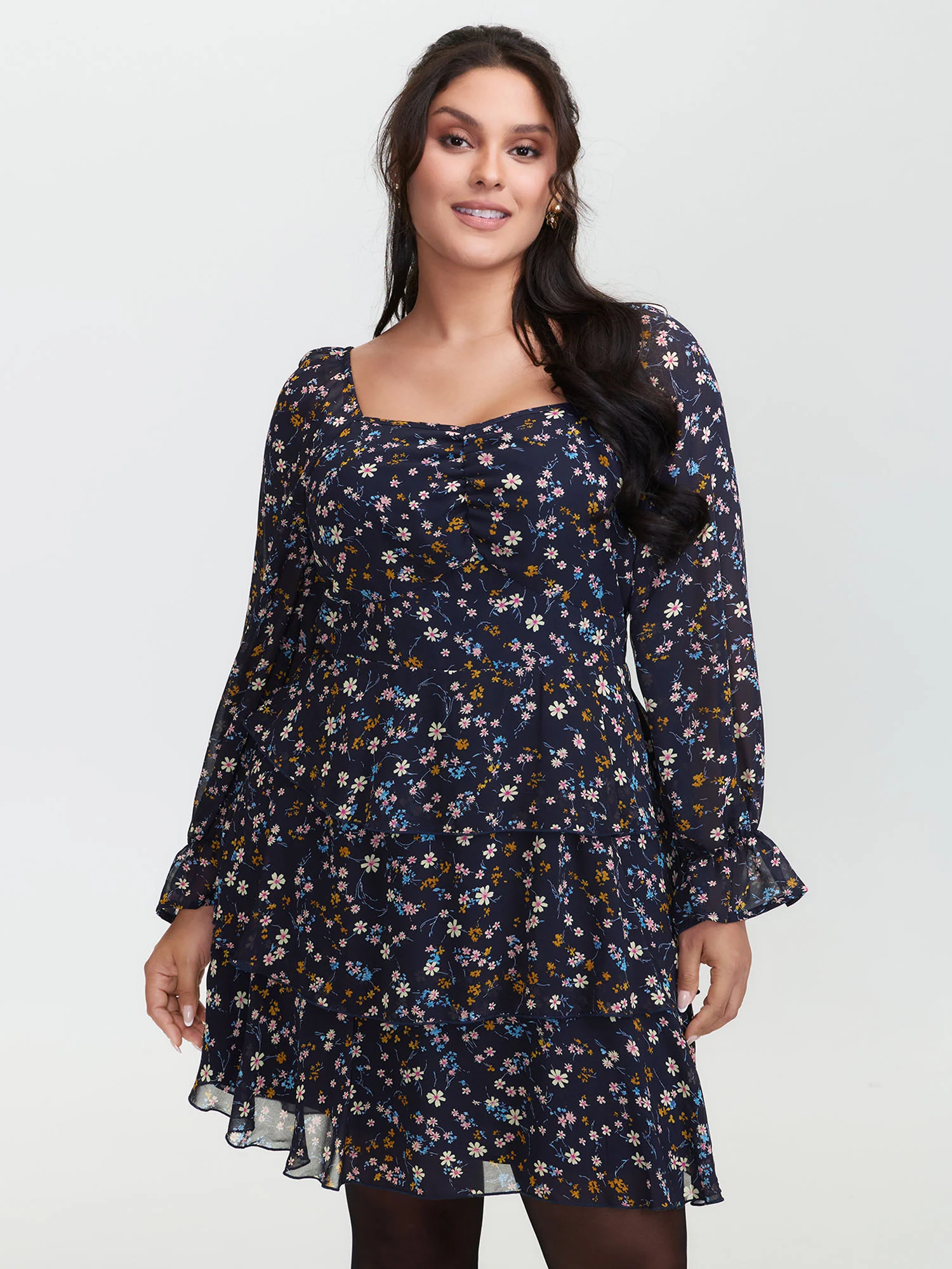 Chiffon Floral Sweetheart Neckline Mini Dress