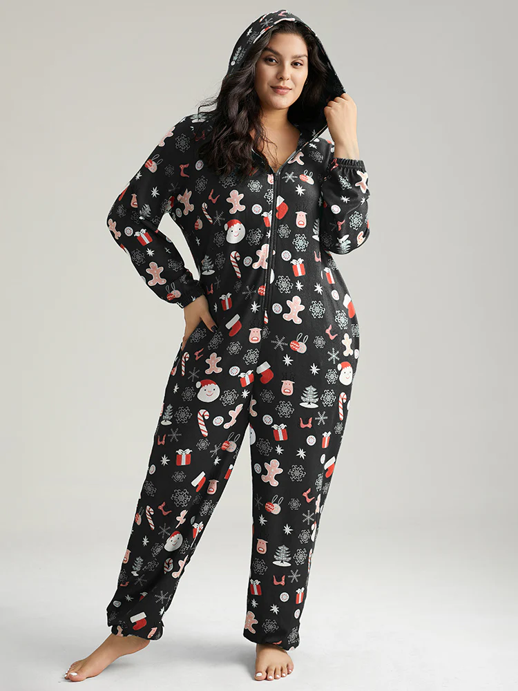 Christmas Graphic Hooded Pocket Pajama Onesie