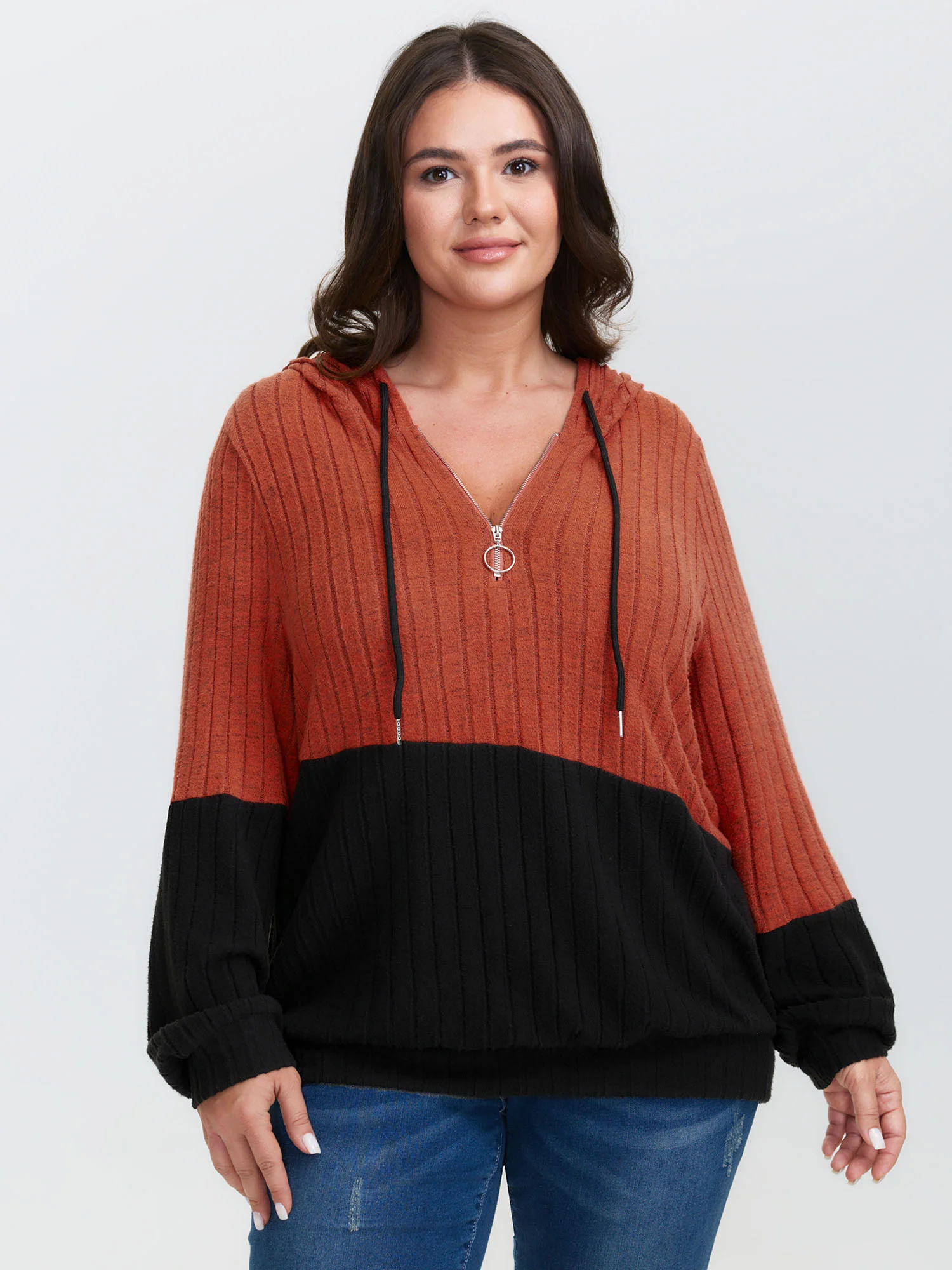 Color Block Half-Zipper Hoodie