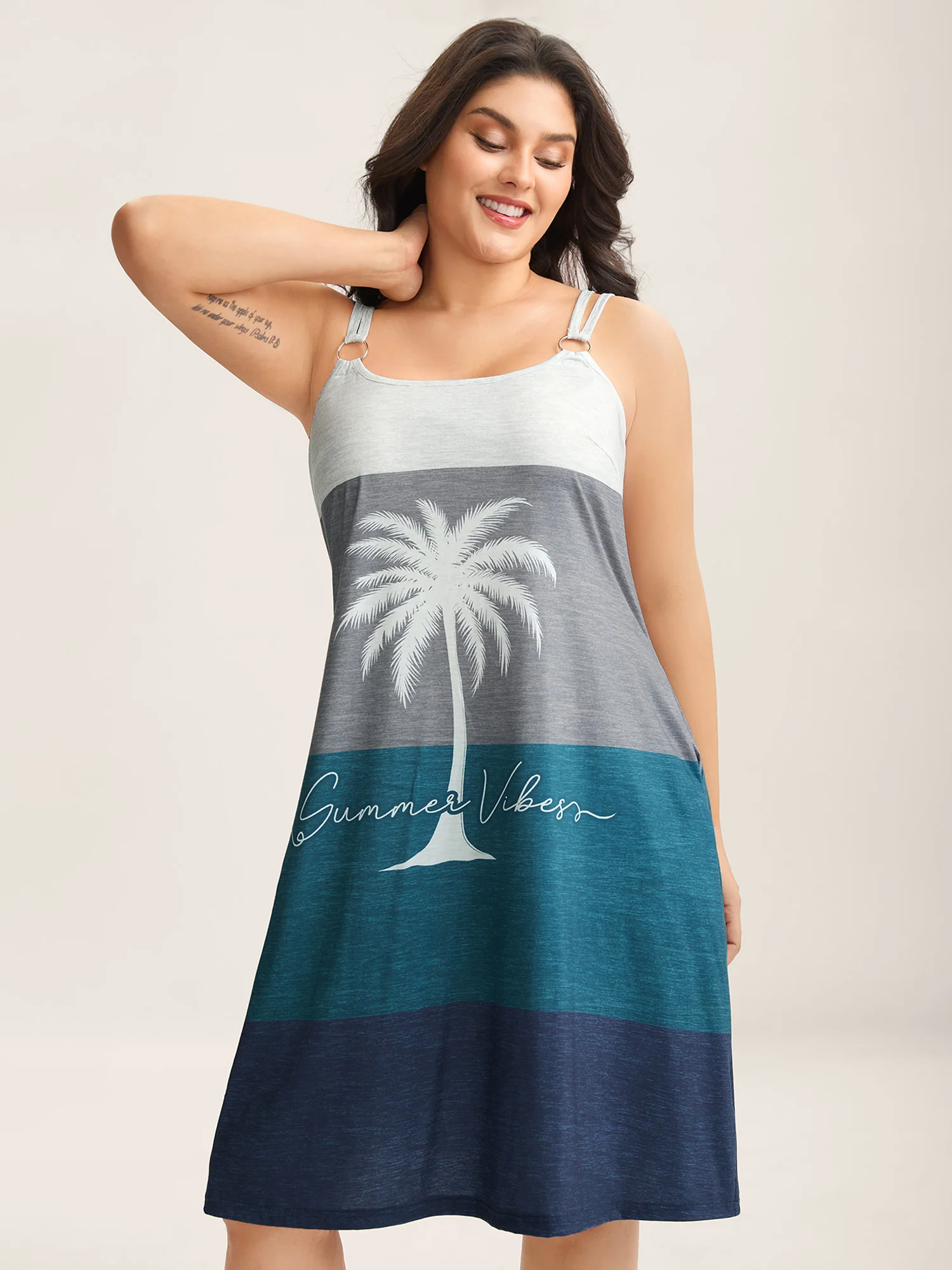 Color Block Island Print Knit Mini Dress
