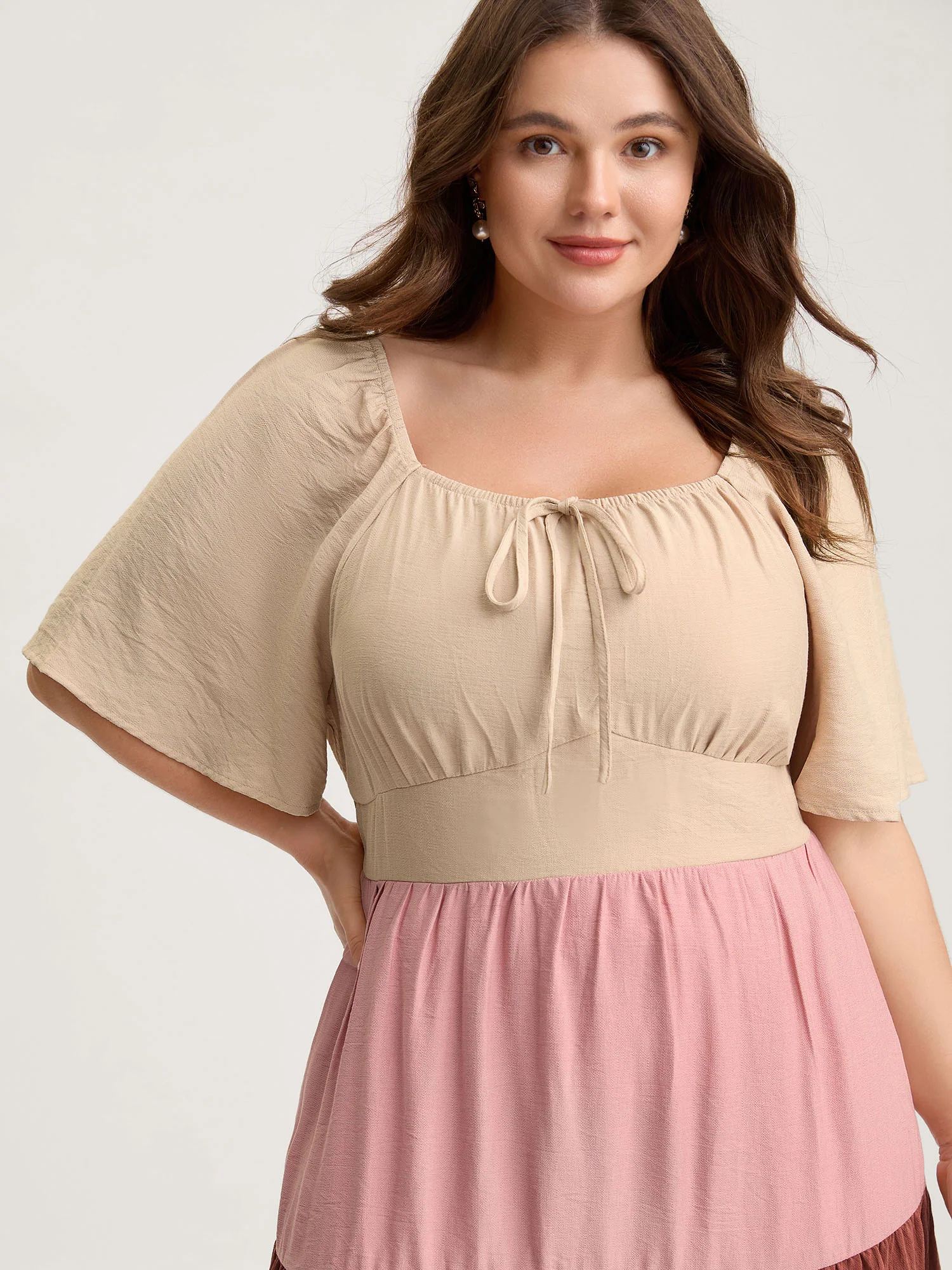 Color Block Tiered Waist-Cinched Midi Dress