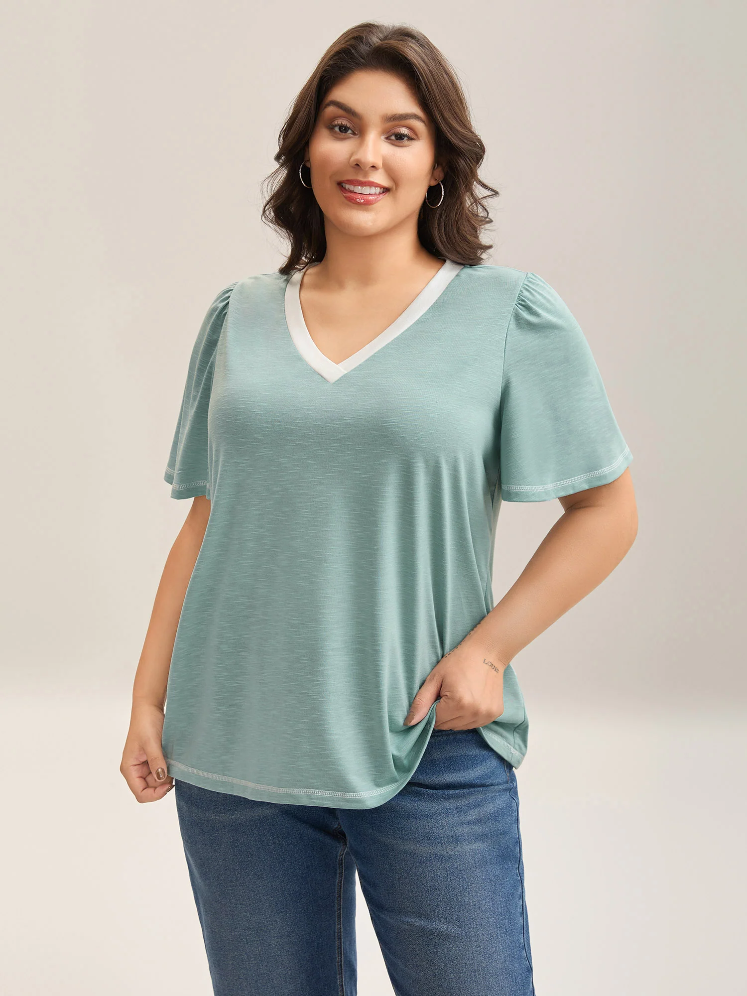 Color Contrast Bamboo Textured T-Shirt