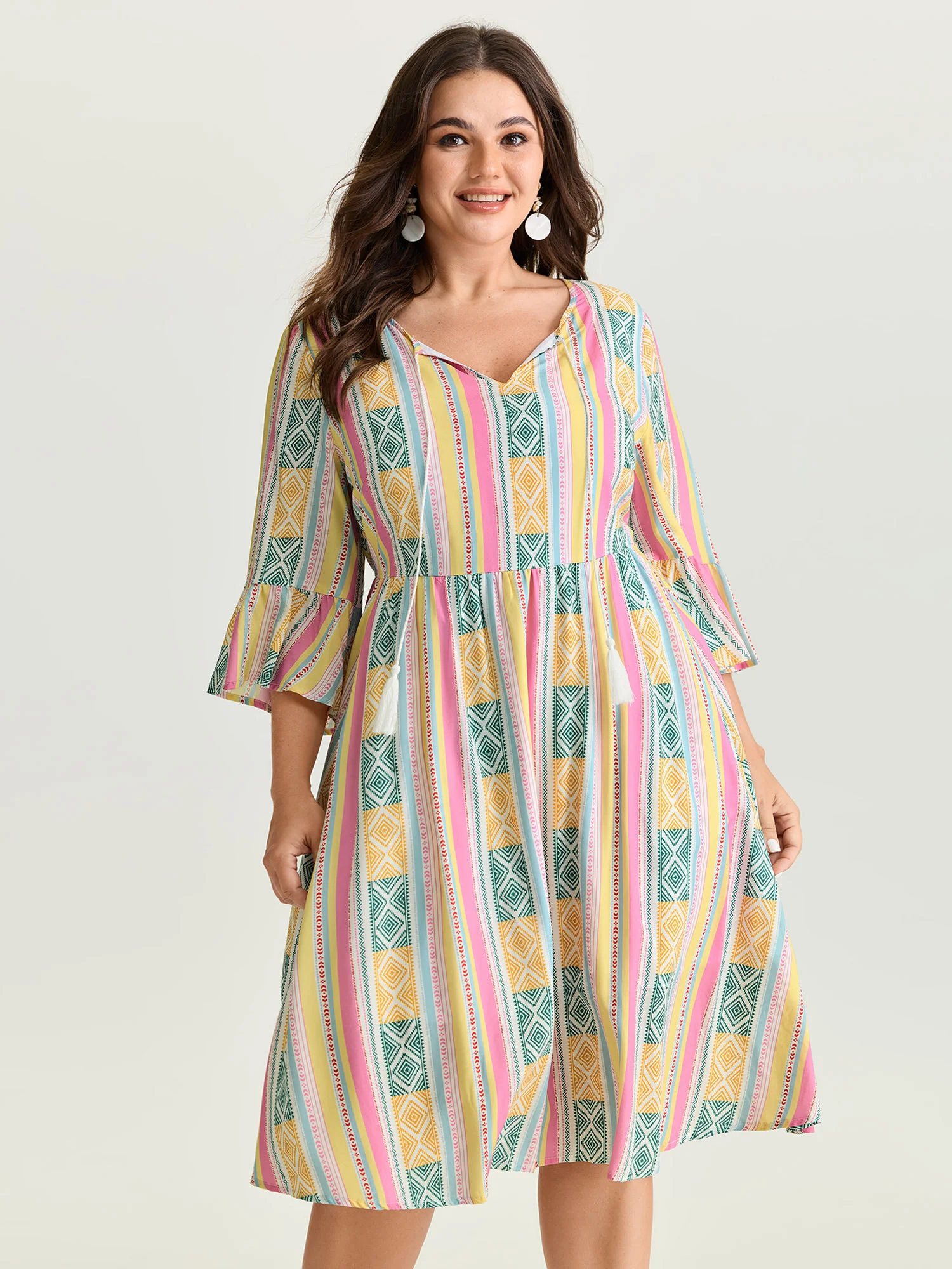 Color Contrast Geometric Print Stretchy Waist Mini Dress