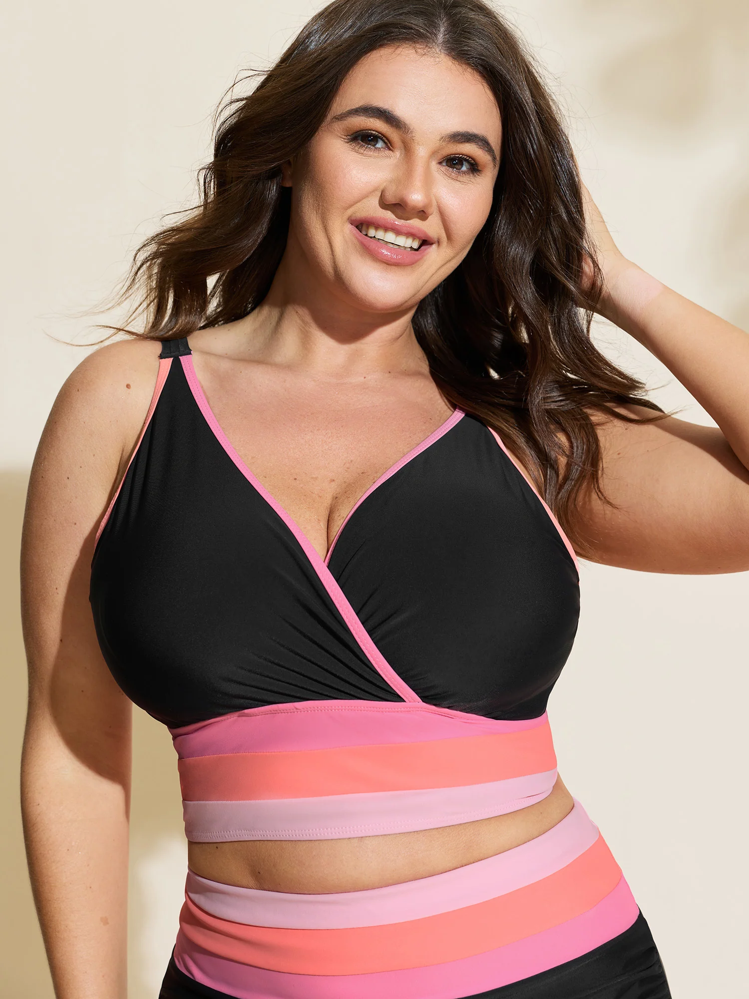 Color Contrast Stretchy Bikini Top
