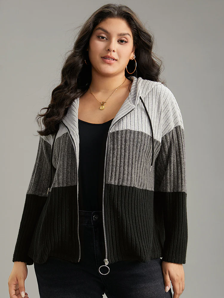 Colorblock Contrast O Ring Zipper Jacket