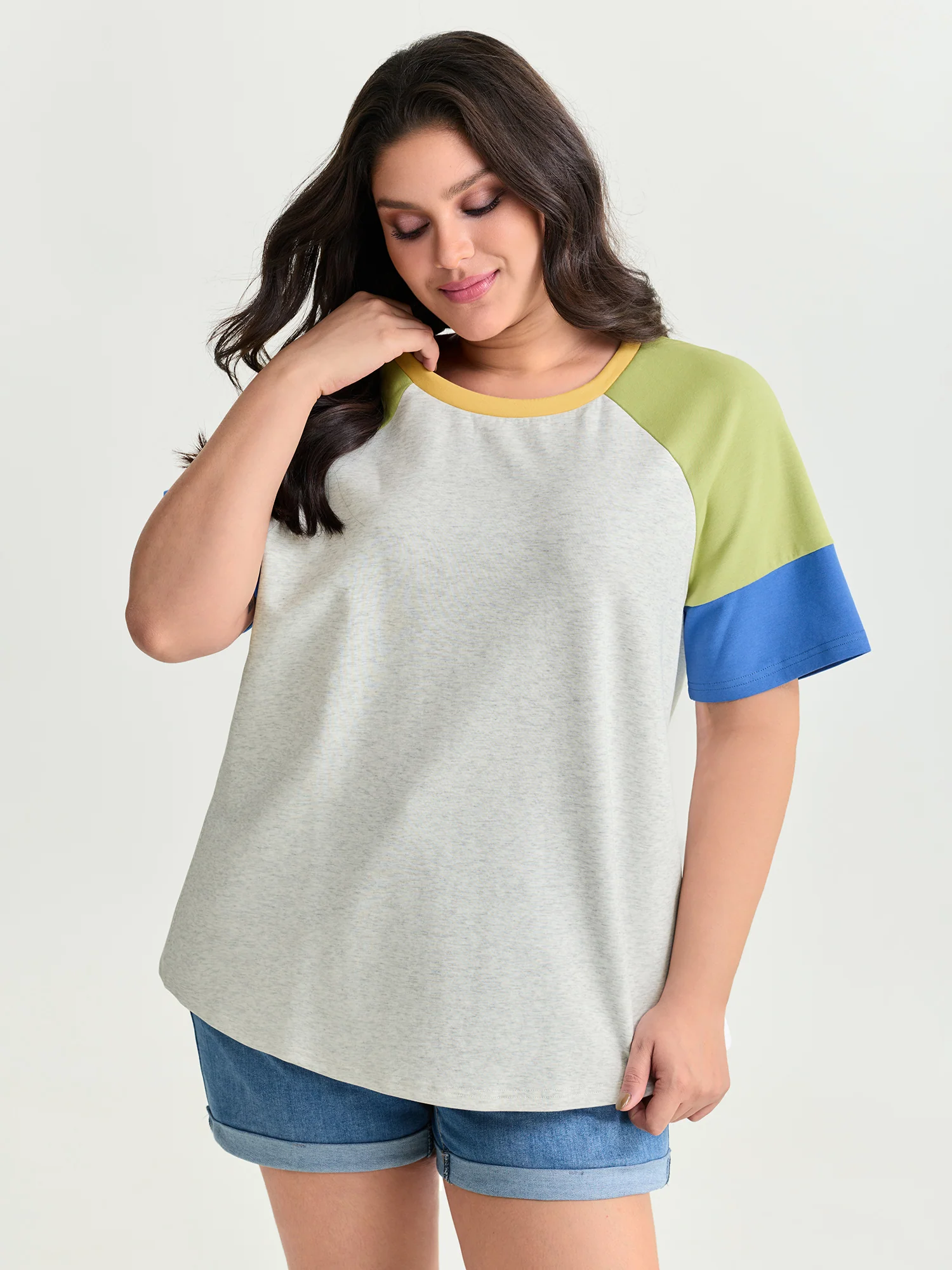 Colorblock Raglan Sleeve Plain T-Shirt