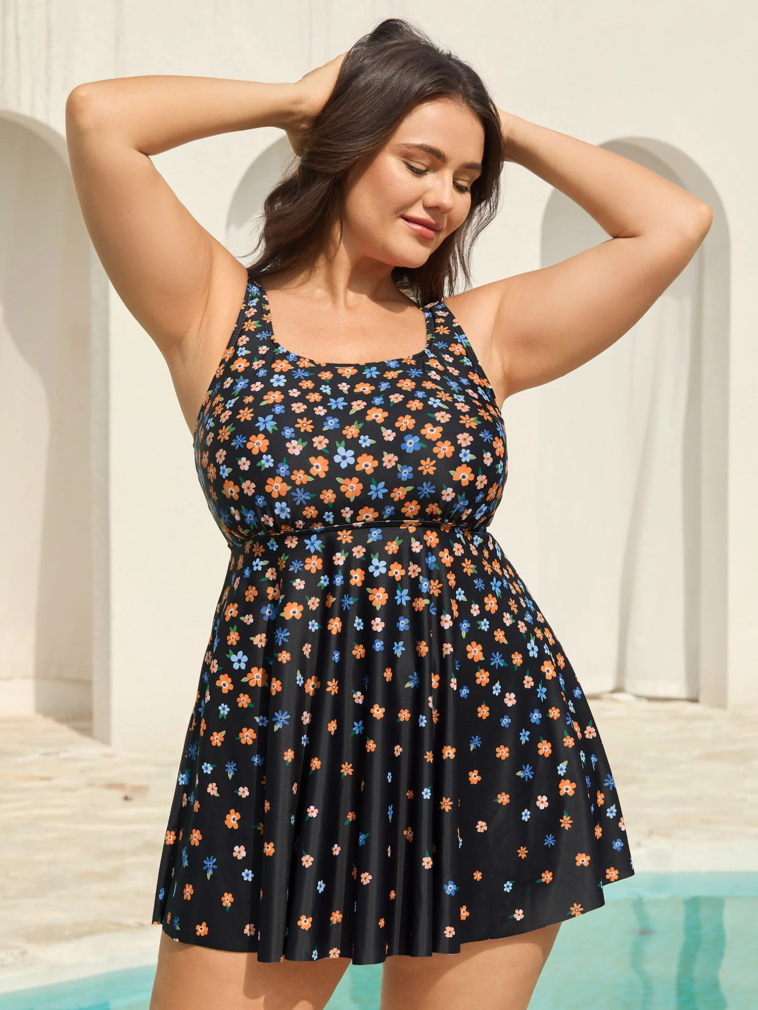 Colorful Floral Print Adjustable Swim Dress