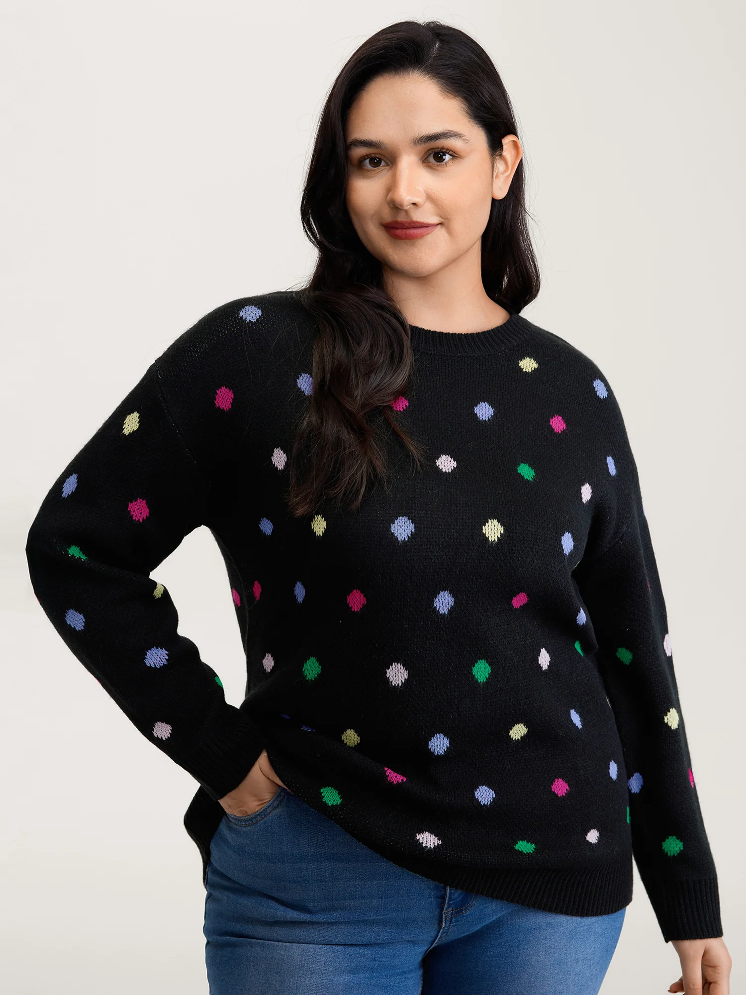 Colorful Polka Dots Jacquard Pullover