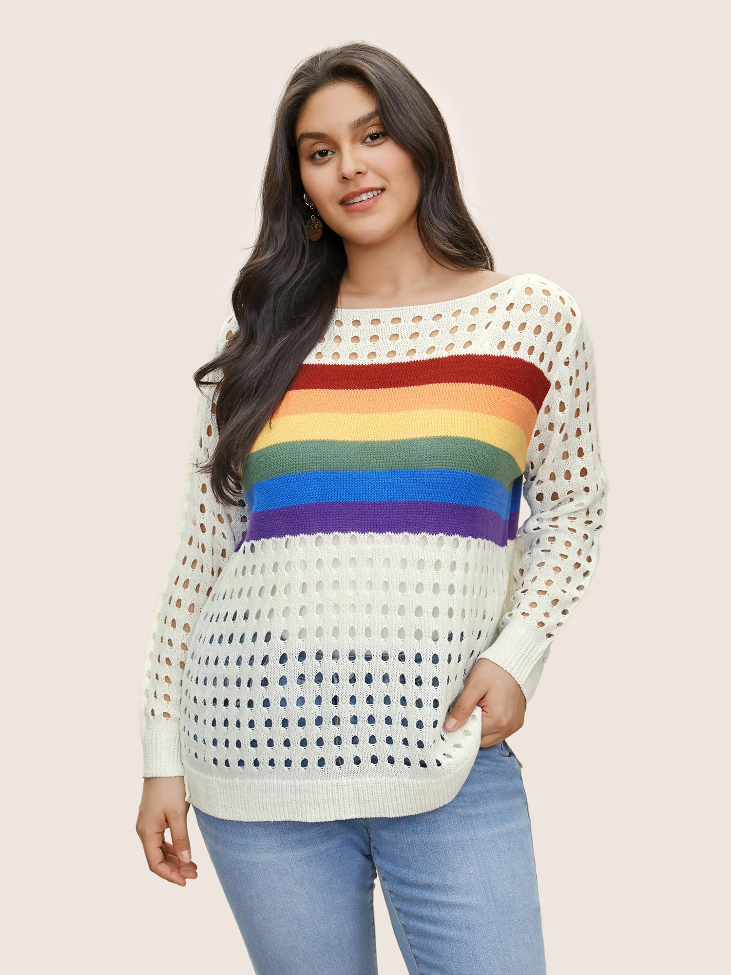Contrast Striped Boat Neck Cut Out Pullover