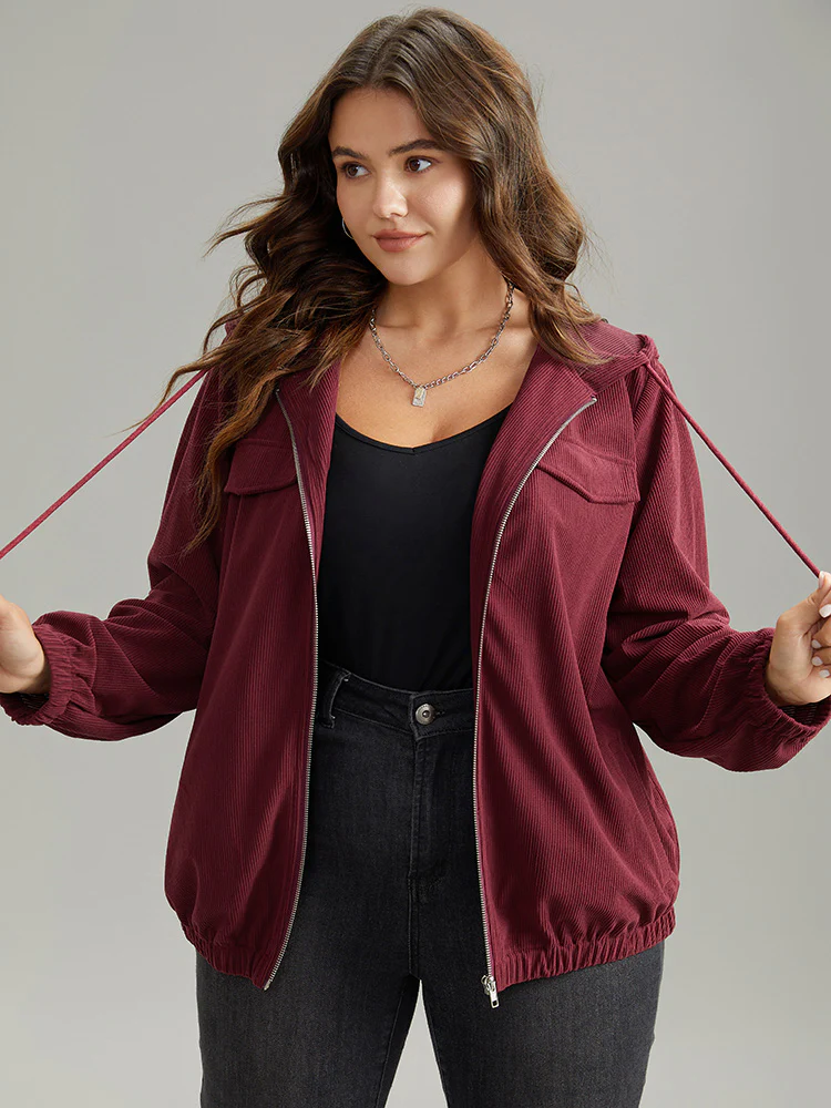 Corduroy Hooded Flap Pocket Ties Jacket