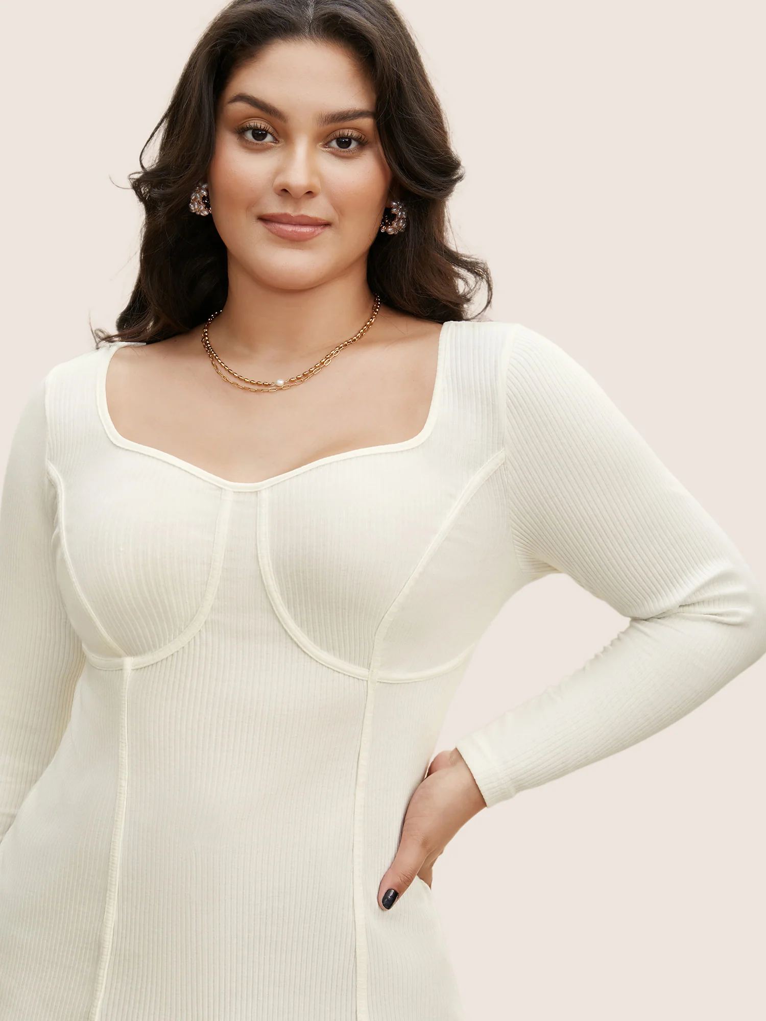 Cotton Asymmetrical Neck Tucked Seam Knit T-shirt - Image 4