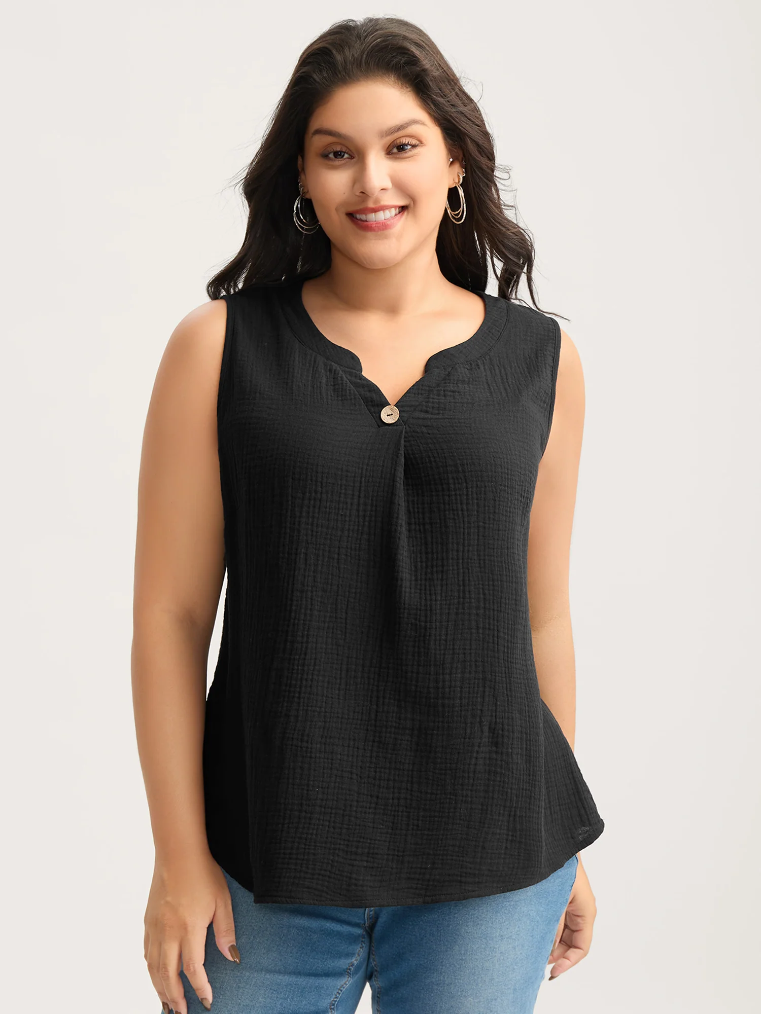 Cotton Button Front Solid Tank Top