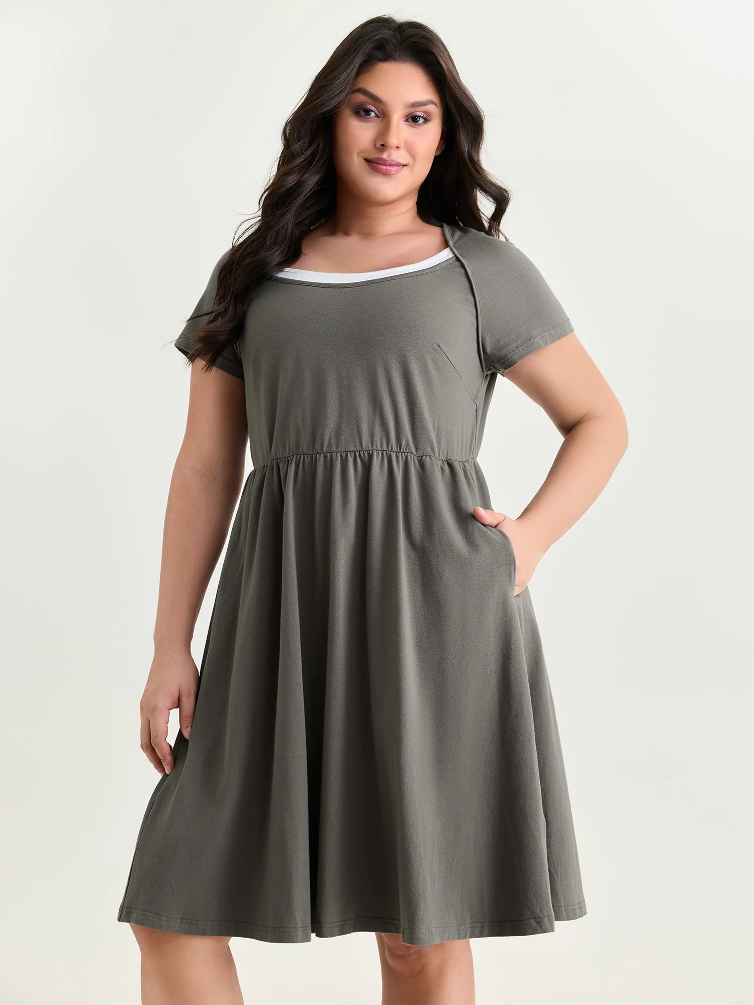 Cotton Color Contrast Fit And Flare Mini Dress