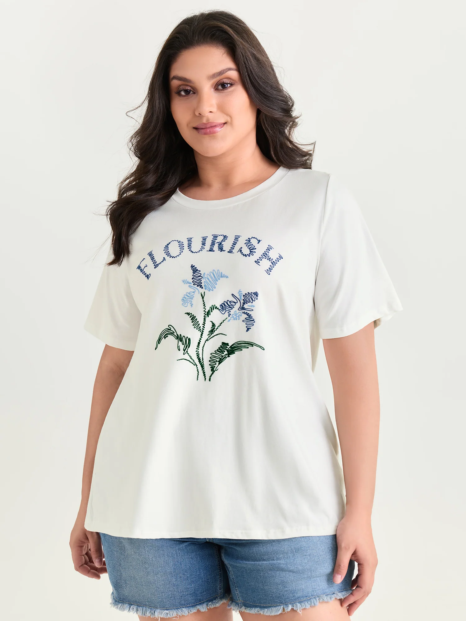 Cotton Flourish Embroidered Floral T-Shirt
