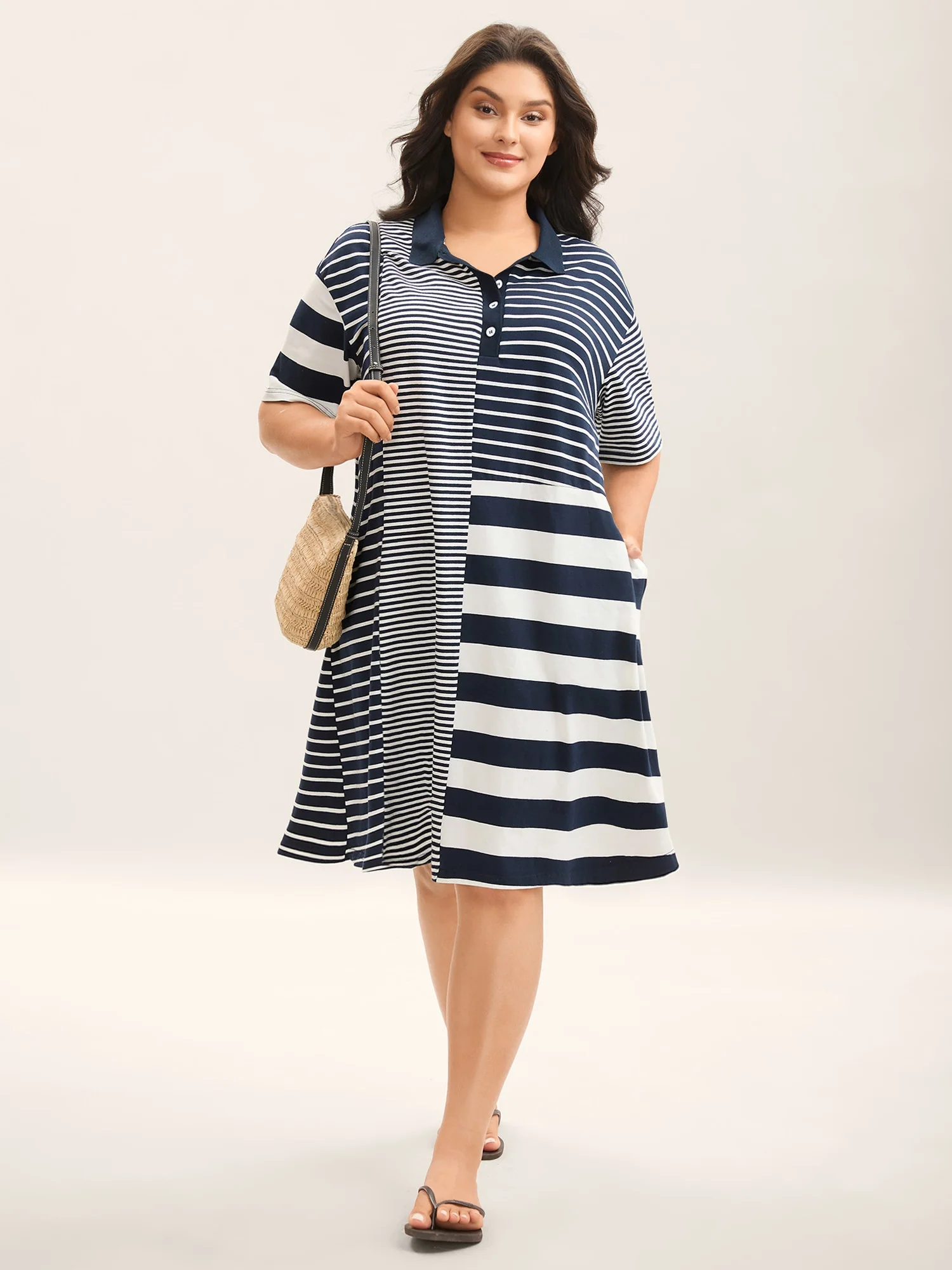 Cotton Knit Stripe Print Mini Dress