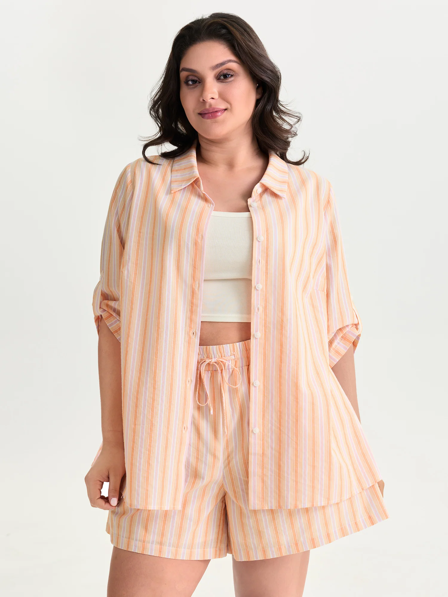 Cotton Striped Print Open-Front Shirt