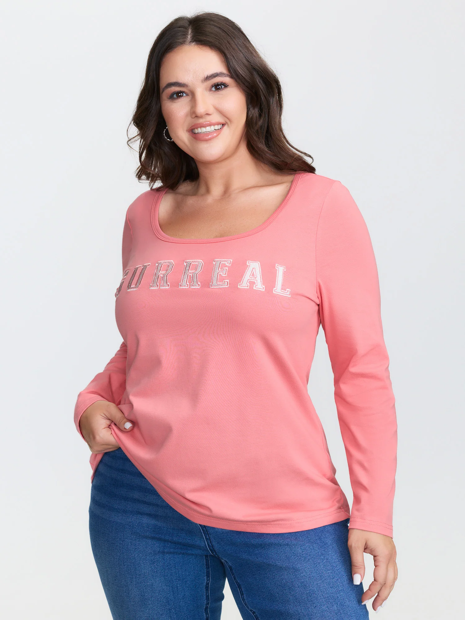 Cotton Surreal Motif Scoop Neck T-Shirt