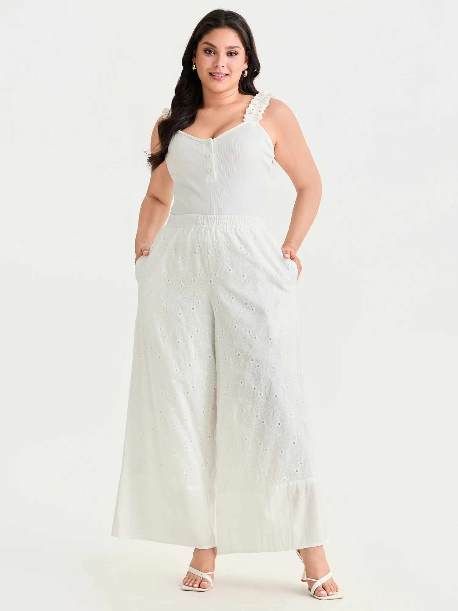 Cotton Textured Pocket Wide Leg Pants