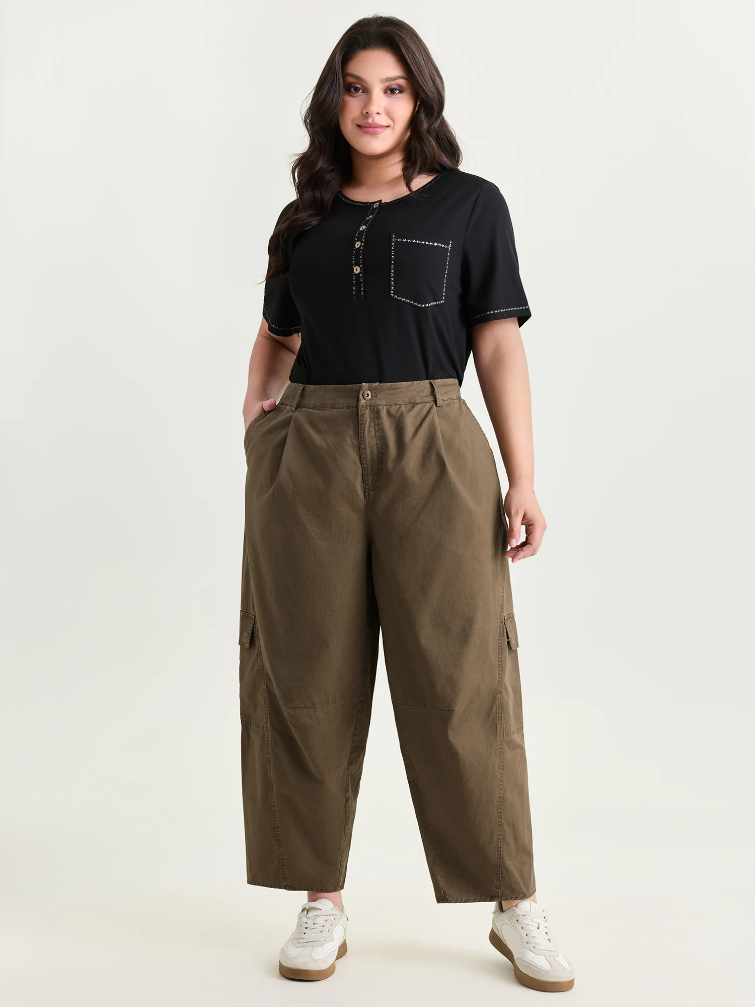Cotton Distressed Washed Pleated Cargo Pants