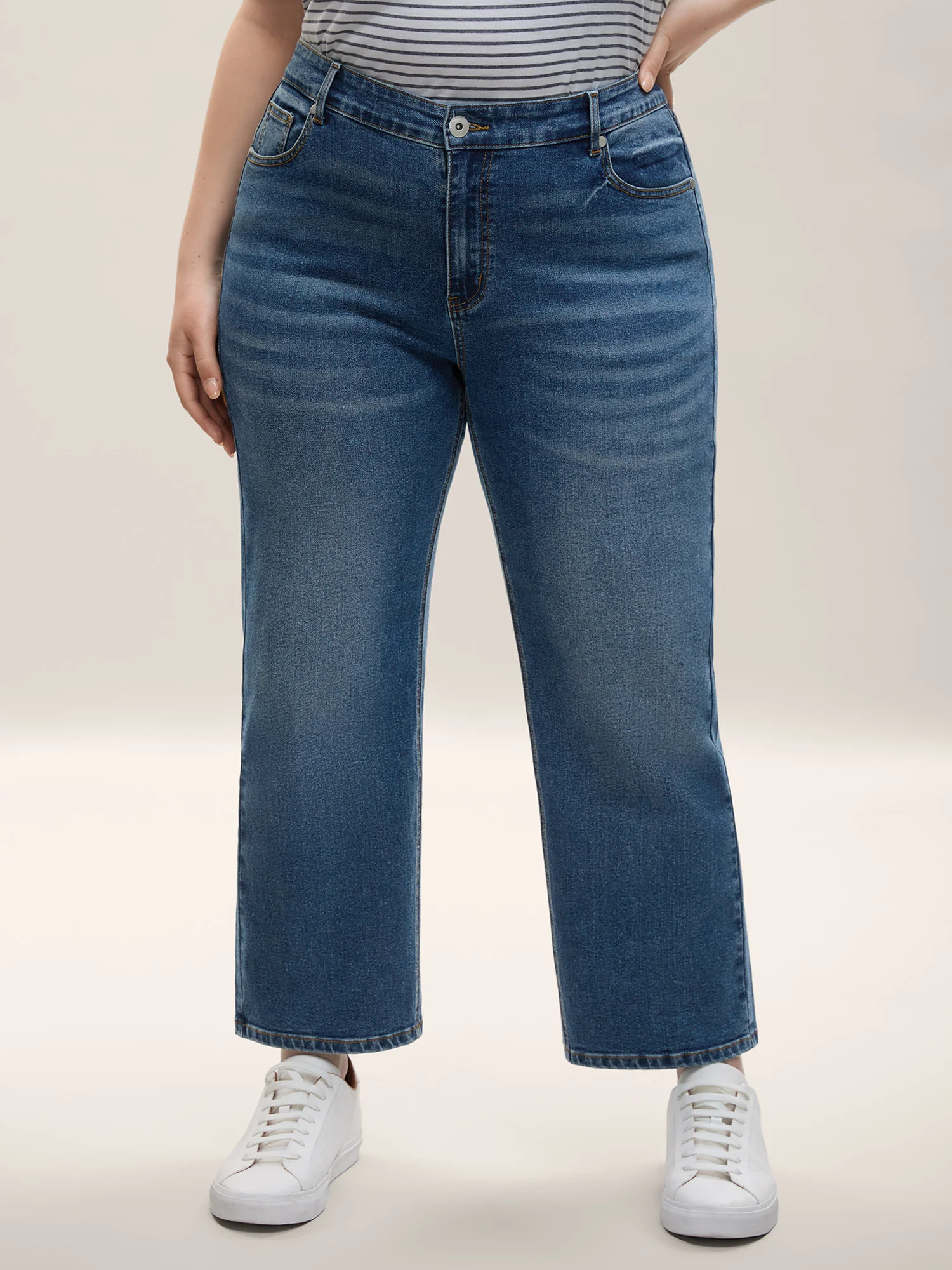 Cowboy Waist Straight-Leg Mid-Rise Jeans
