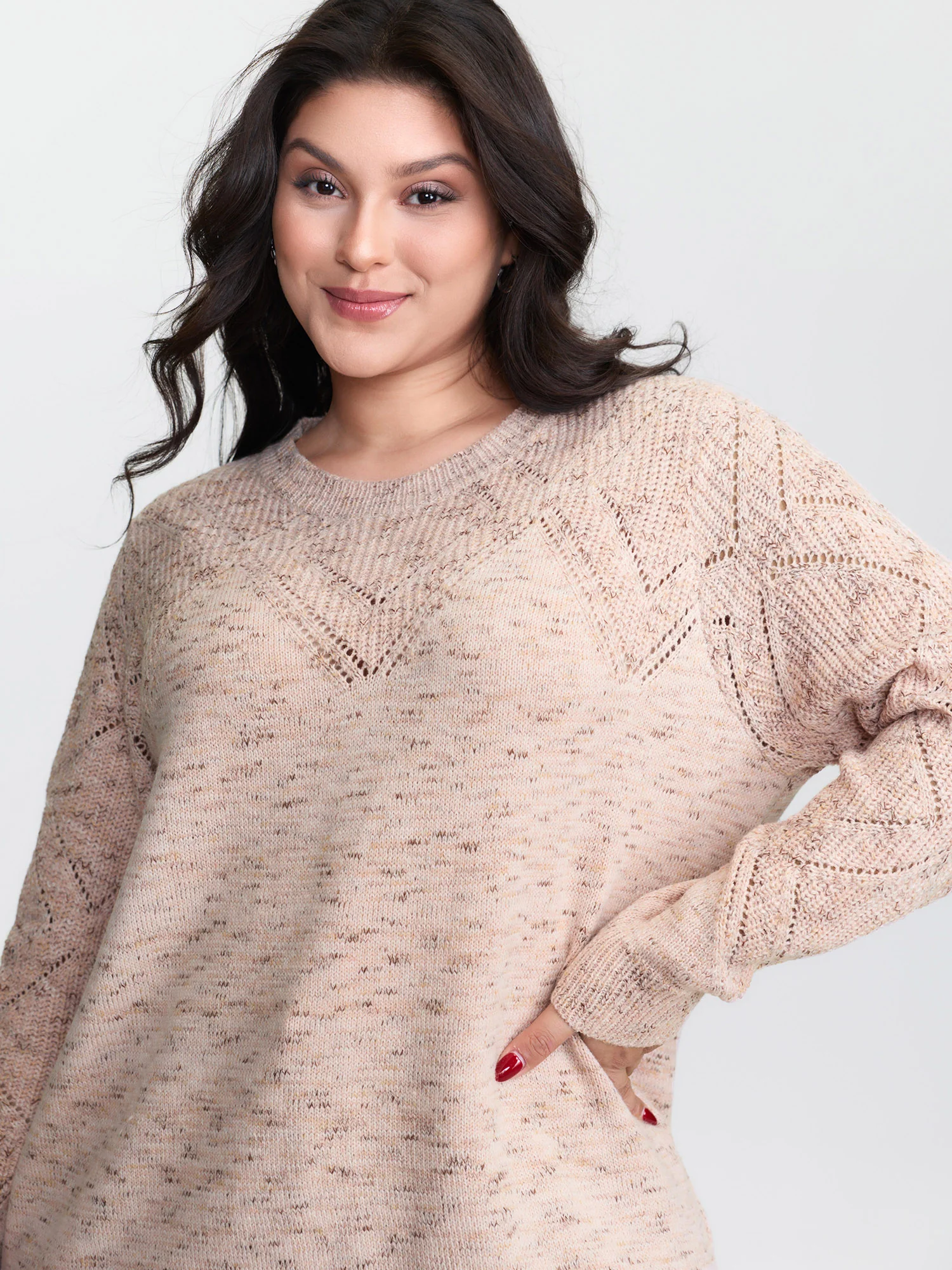 Cut-Out Textured Ribbed Hem Pullover