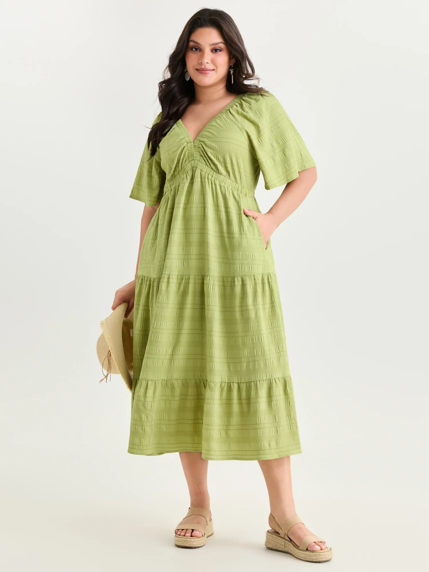 Deep V-Neckline Tiered Flowy Maxi Dress