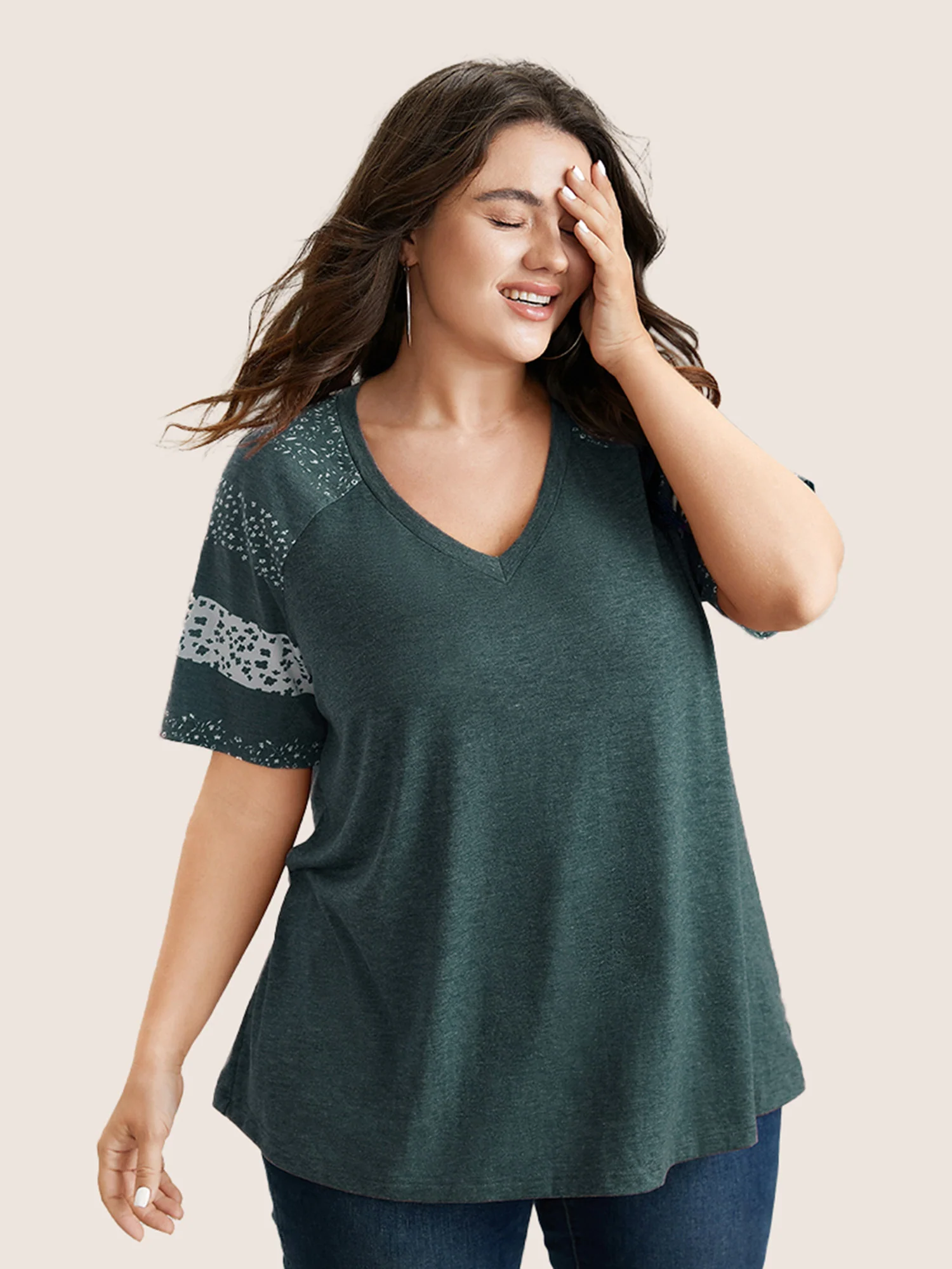 Ditsy Floral Colorblock Contrast Raglan Sleeve T-shirt - Image 17