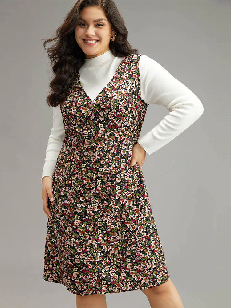Ditsy Floral Pocket Button Detail Tank Dress