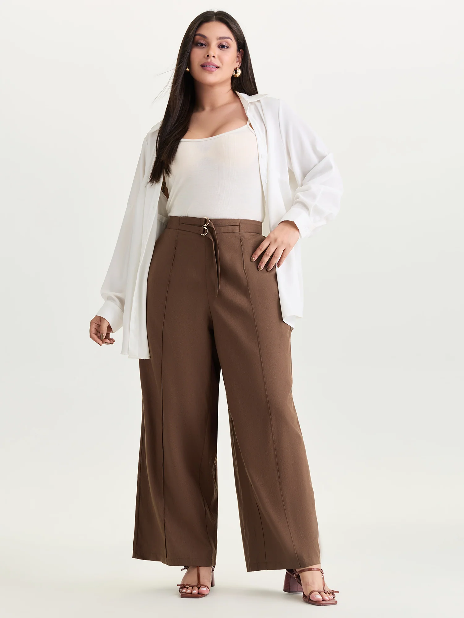 Double Buckle Waist Straight-Leg Pants