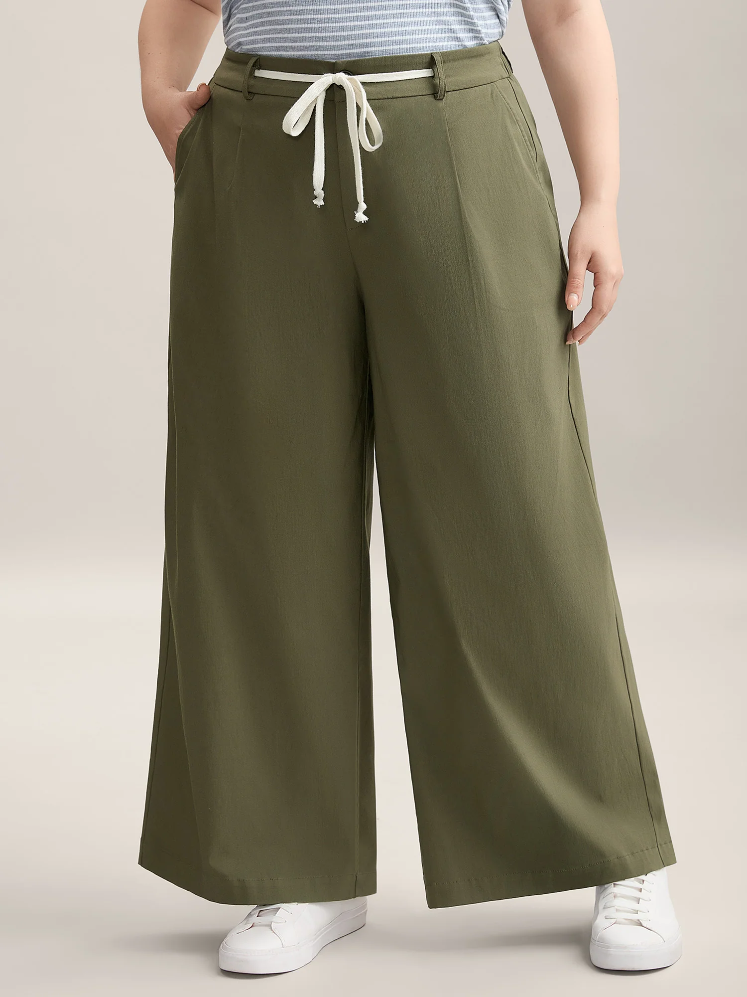Drawstring Pockets Wide-Leg Pants
