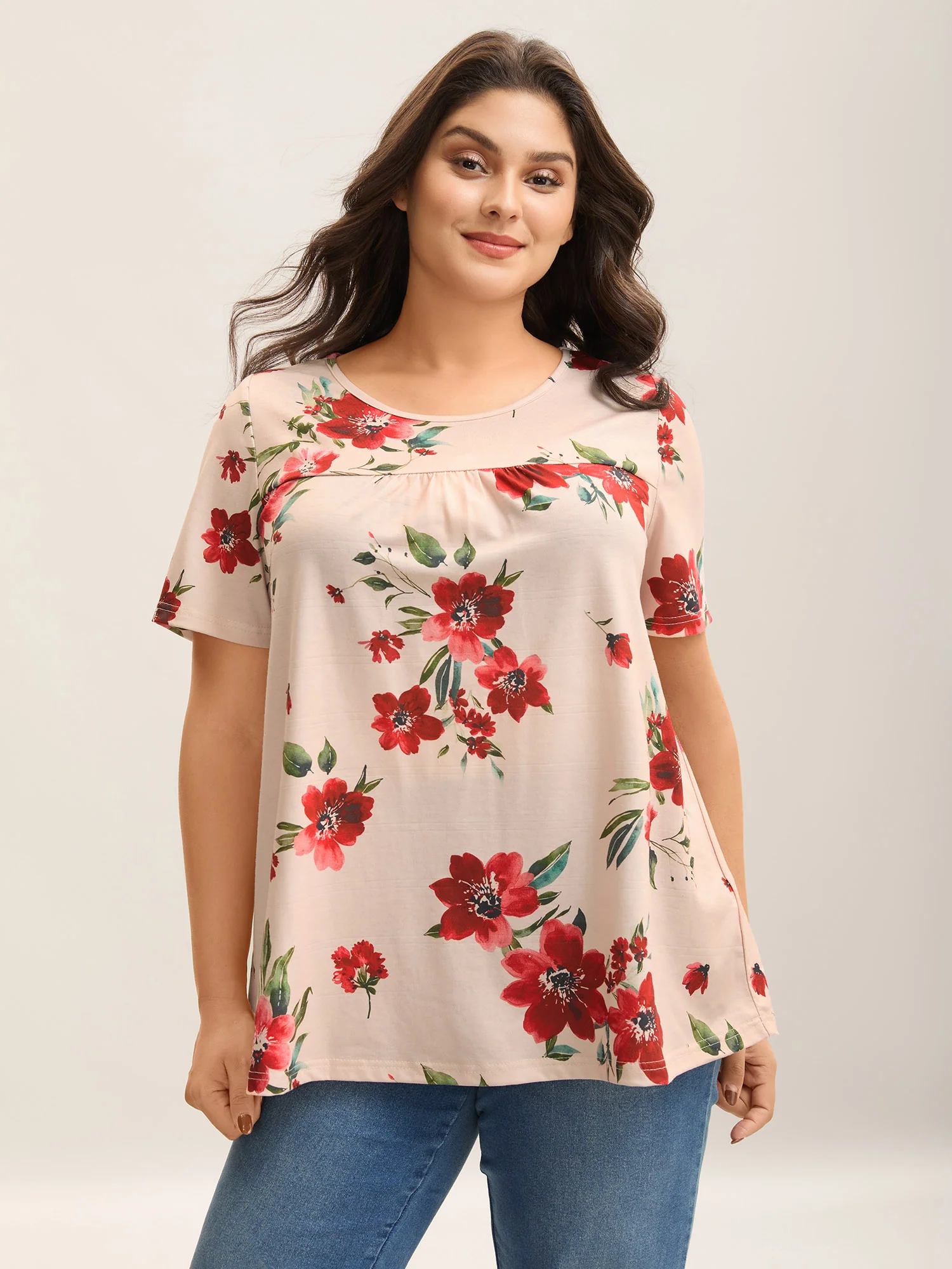 Dreamy Floral Print Flowy Pleated T-Shirt