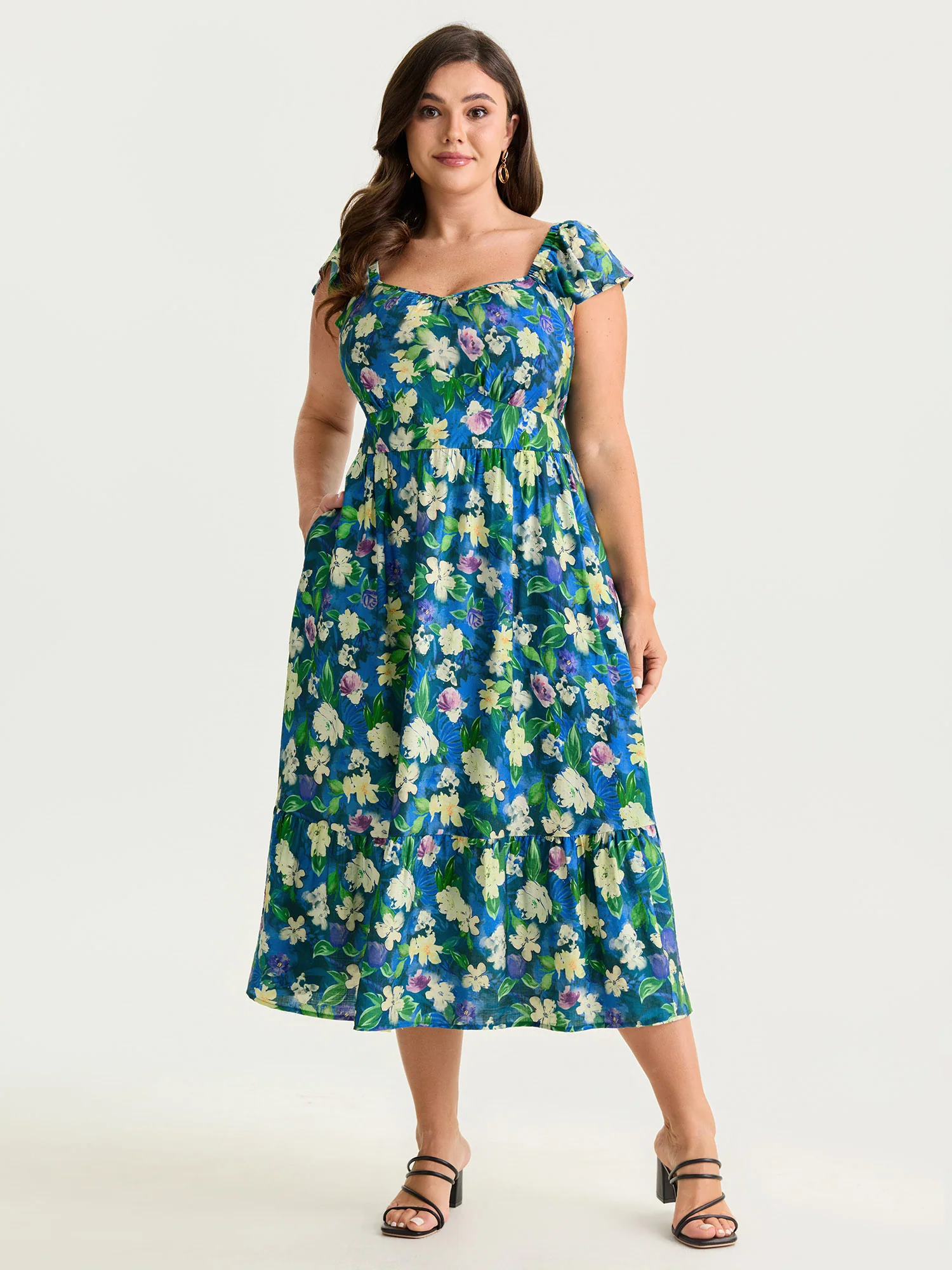 Easy-Breezy Floral Print Sweetheart Midi Dress