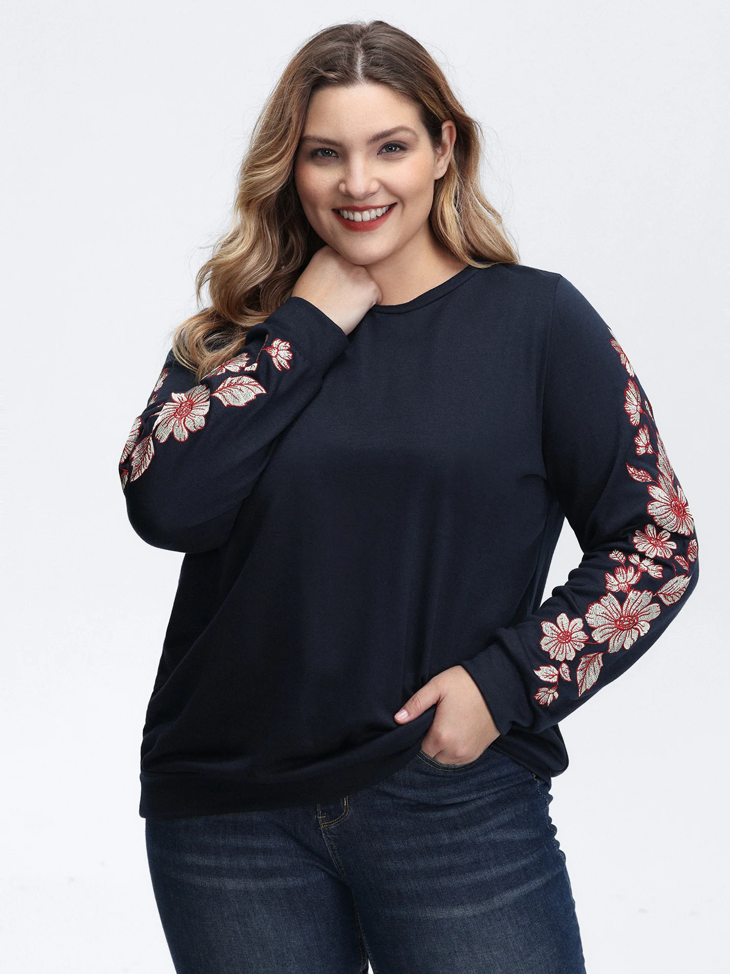 Embroidered Sleeve Relaxed-Fit Sweatshirt