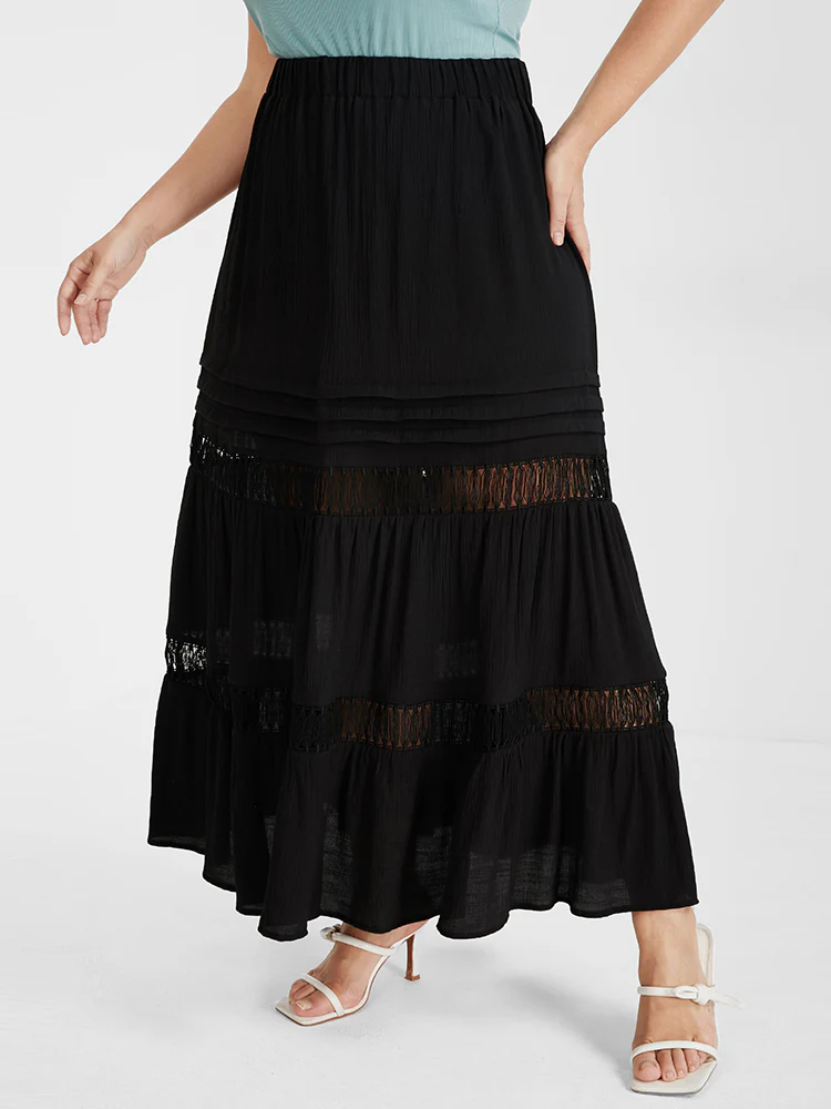 Eyelet Lace Patchwork Elastic Waist Skirt - Image 4