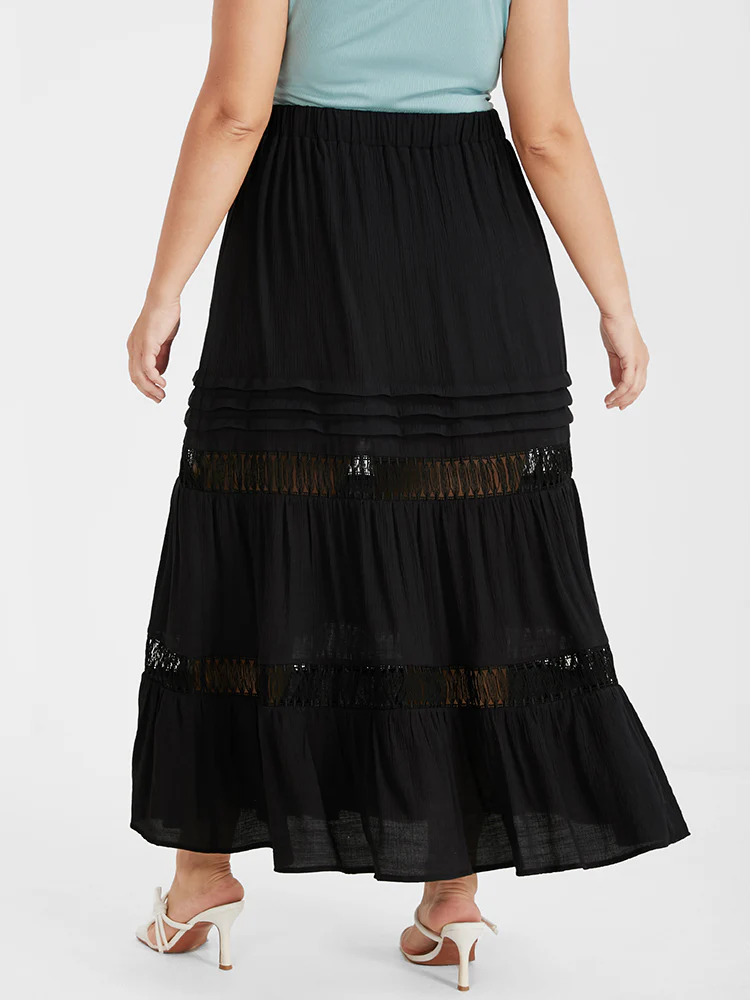 Eyelet Lace Patchwork Elastic Waist Skirt - Image 5