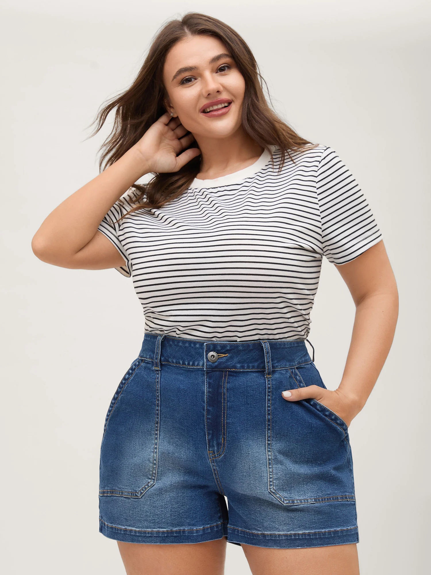 Faded Straight-Leg Denim Shorts