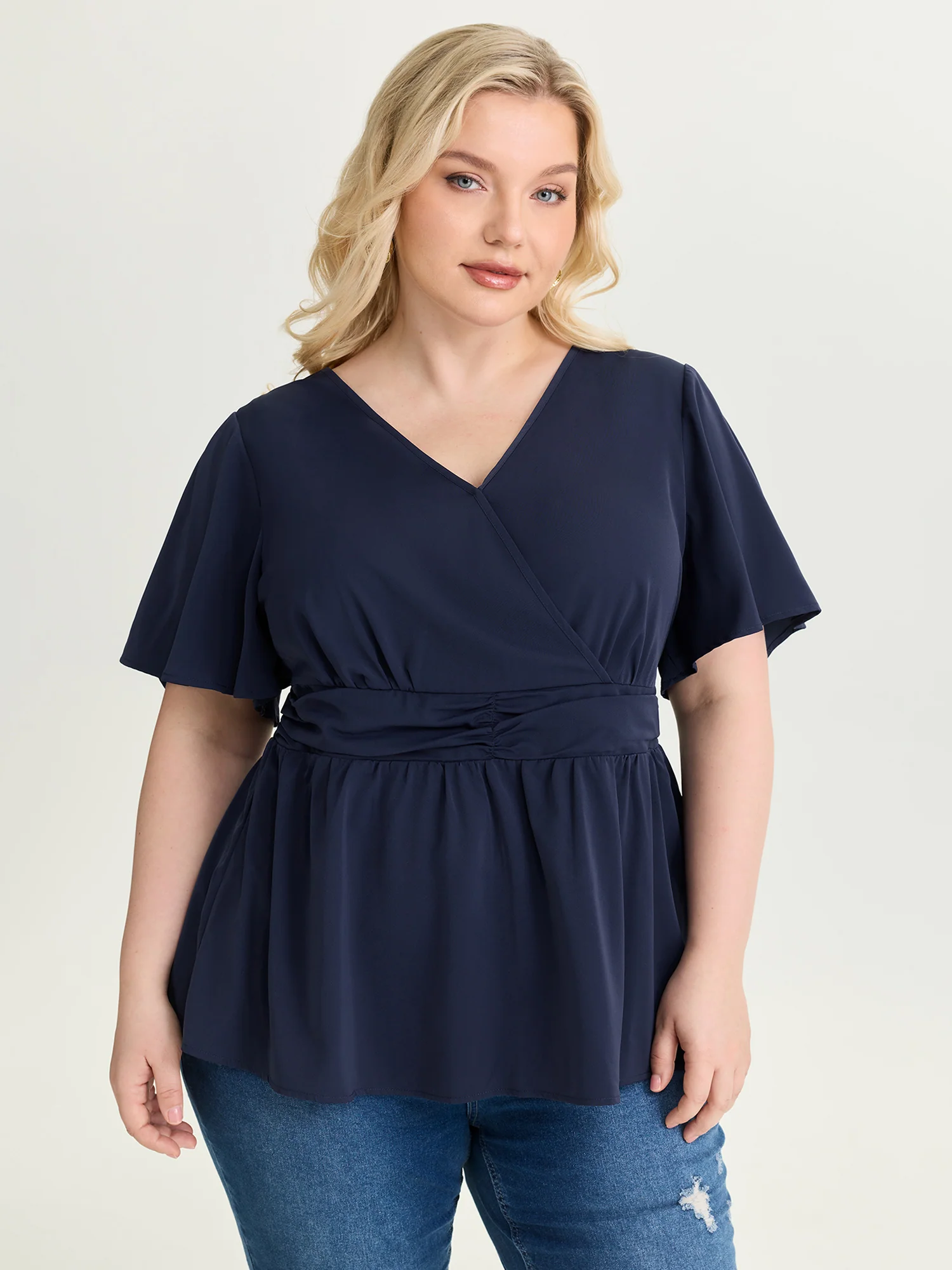 Flared Sleeve Pleated Waist Blouse